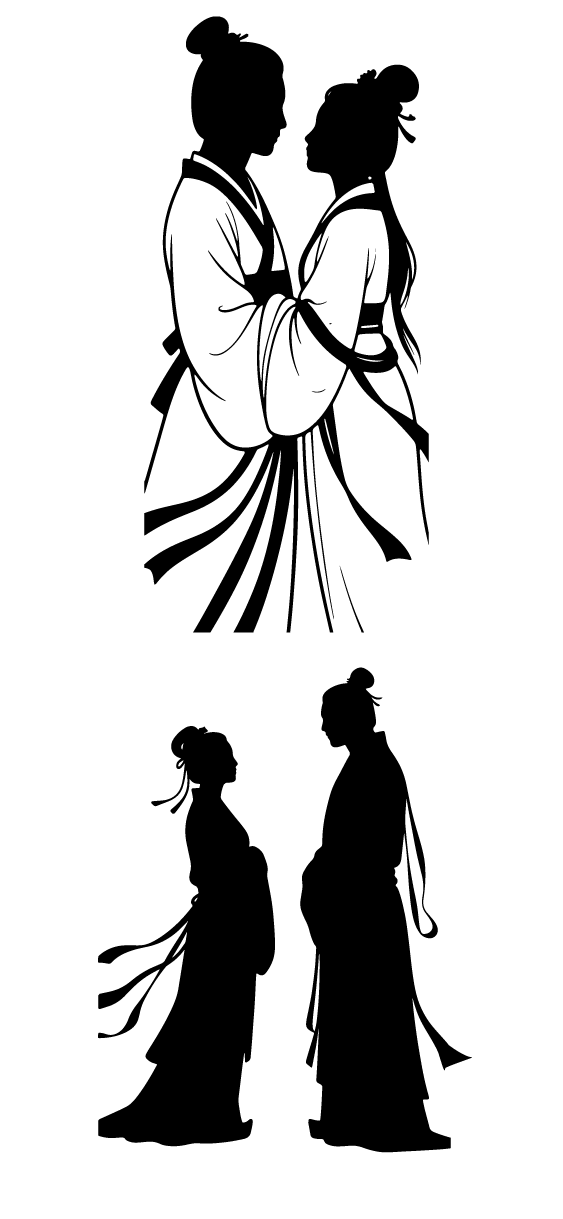 古代古装七夕人物剪影元素