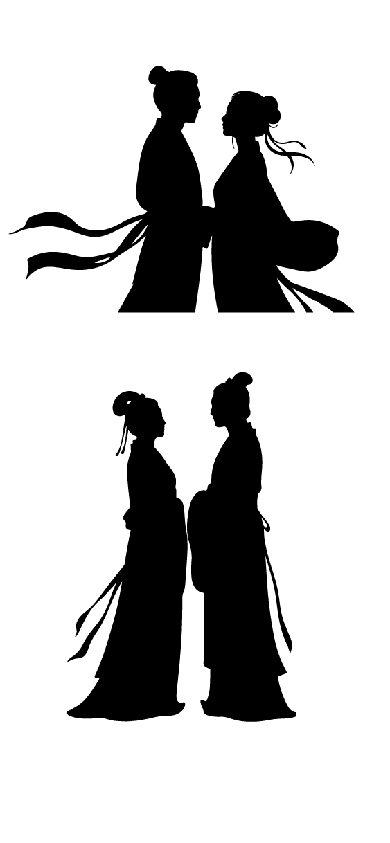 古代古装七夕节人物剪影元素