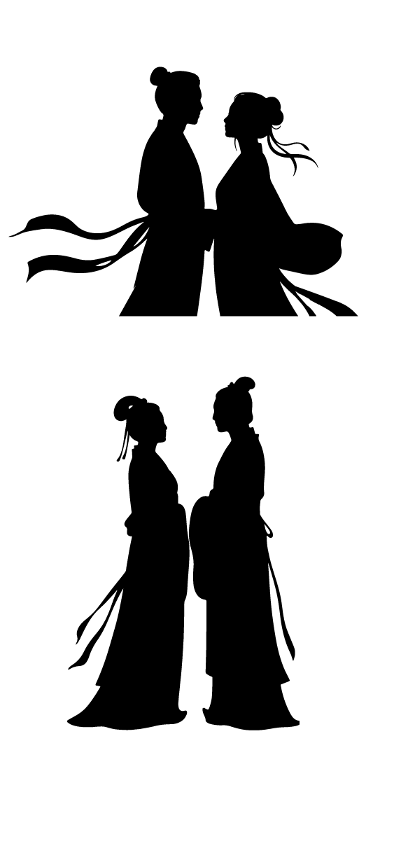 古代古装七夕节人物剪影元素