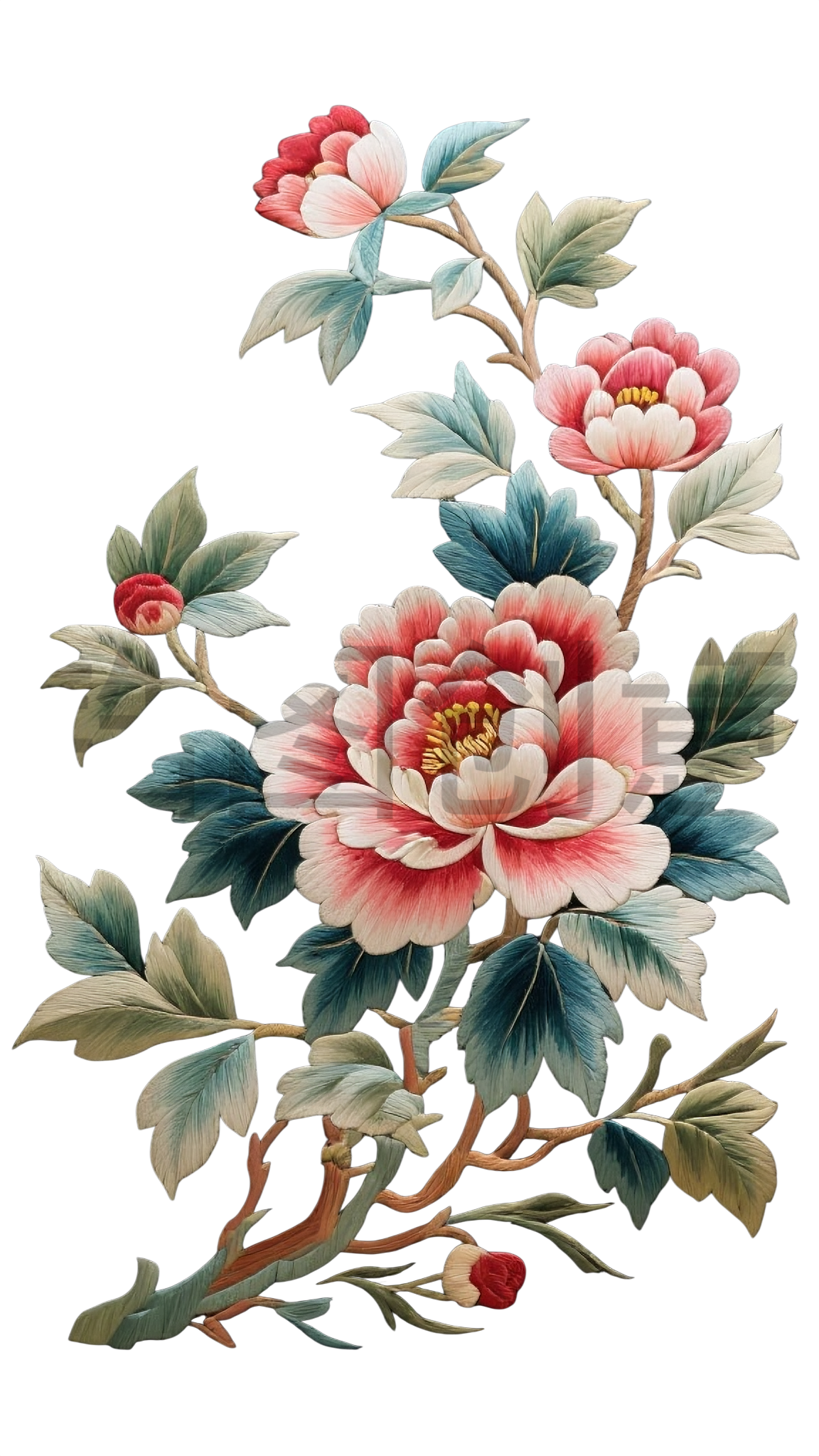 刺绣牡丹花元素
