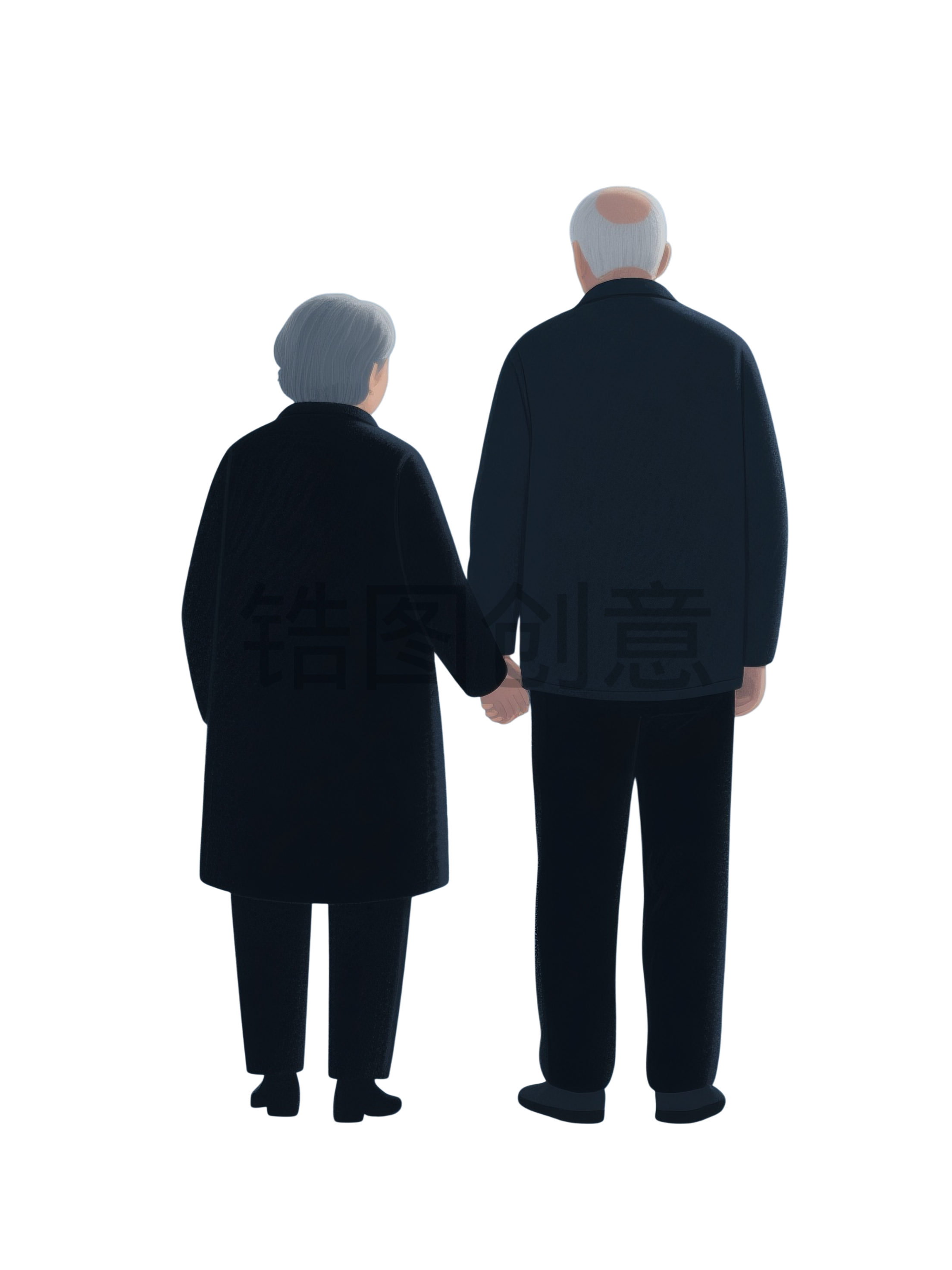 老人夫妻背影元素
