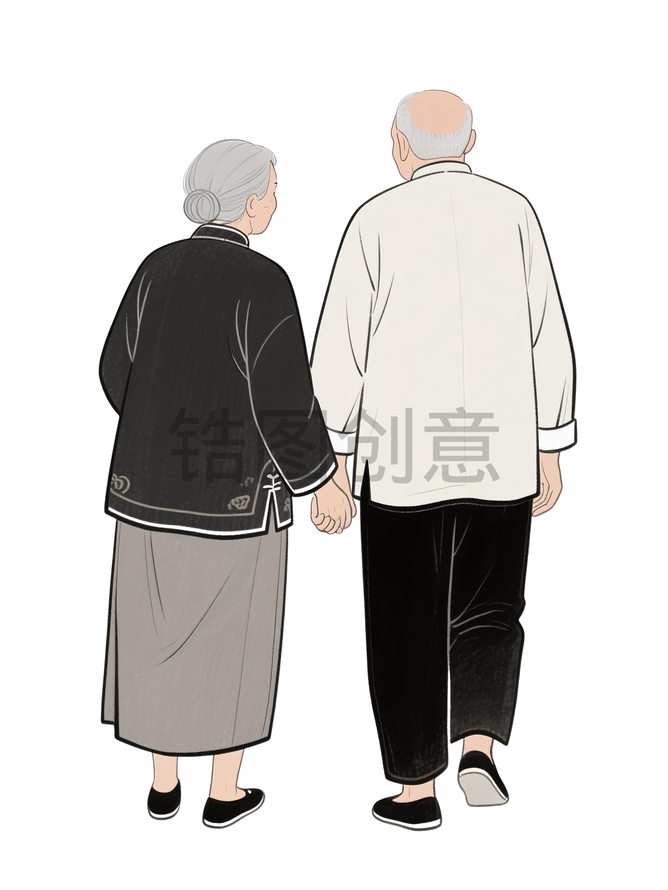 老人夫妻背影元素