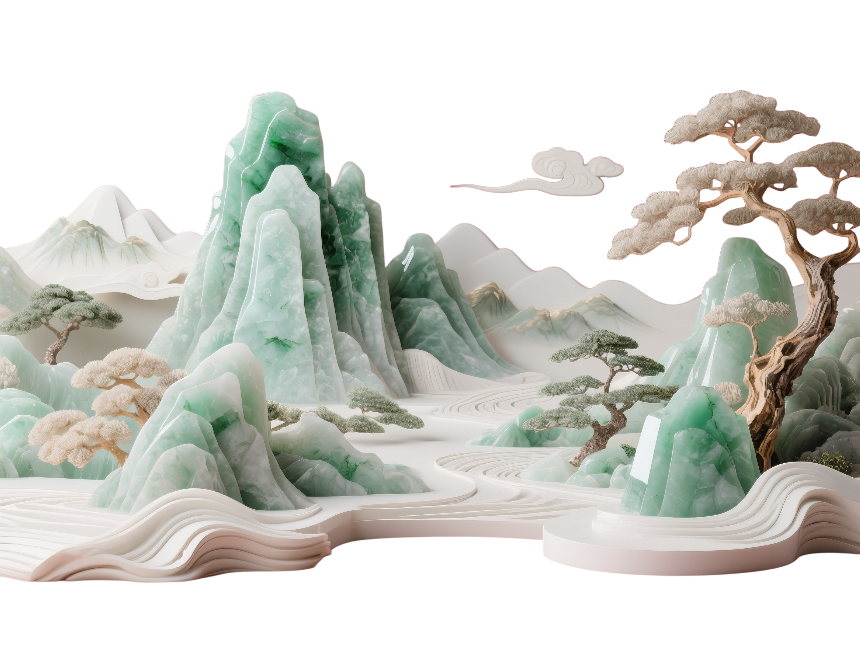 3d国风玉石山水河山元素
