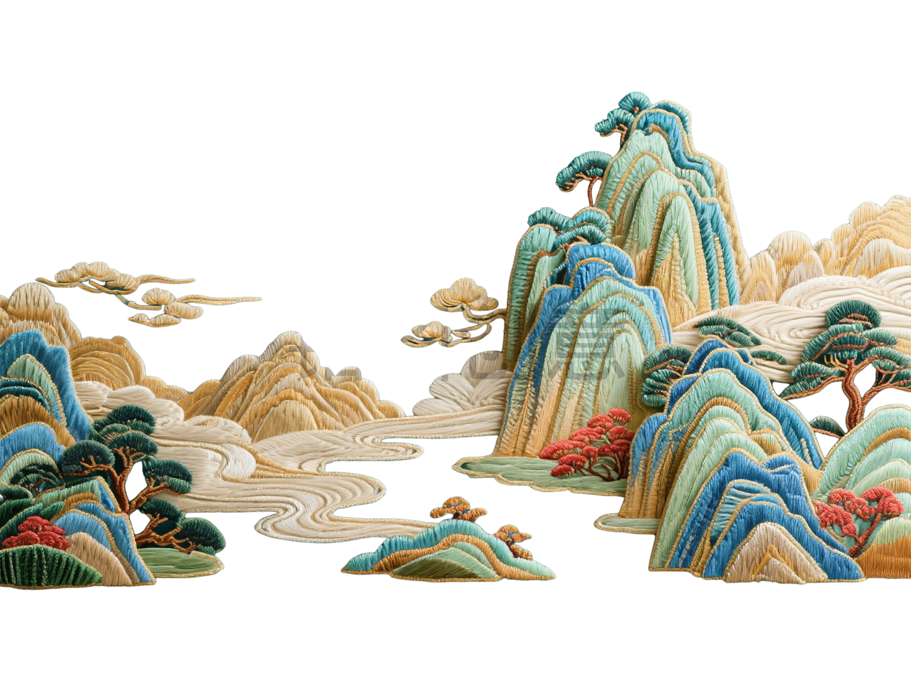 国风刺绣河山立体元素