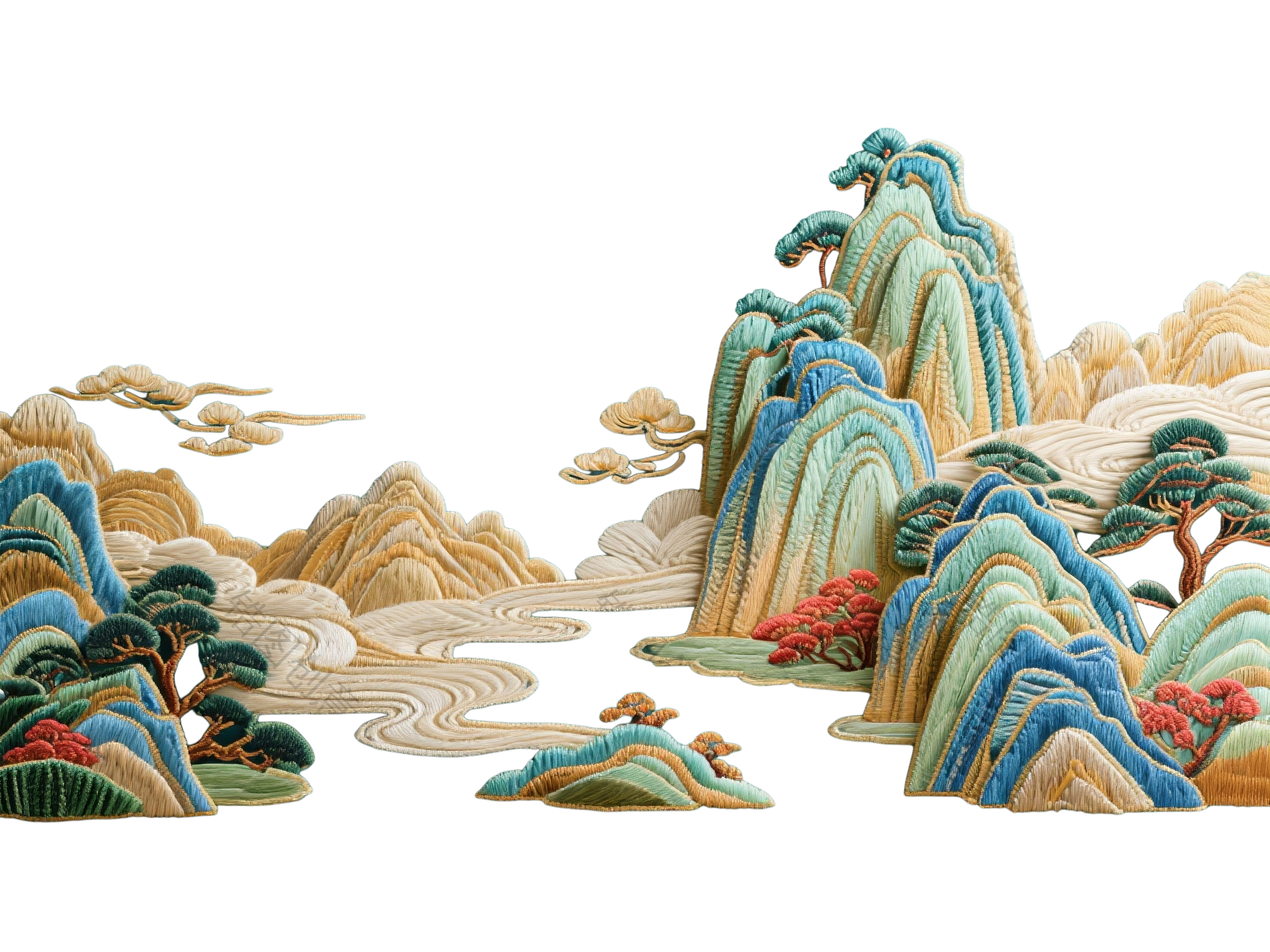 国风刺绣河山立体元素