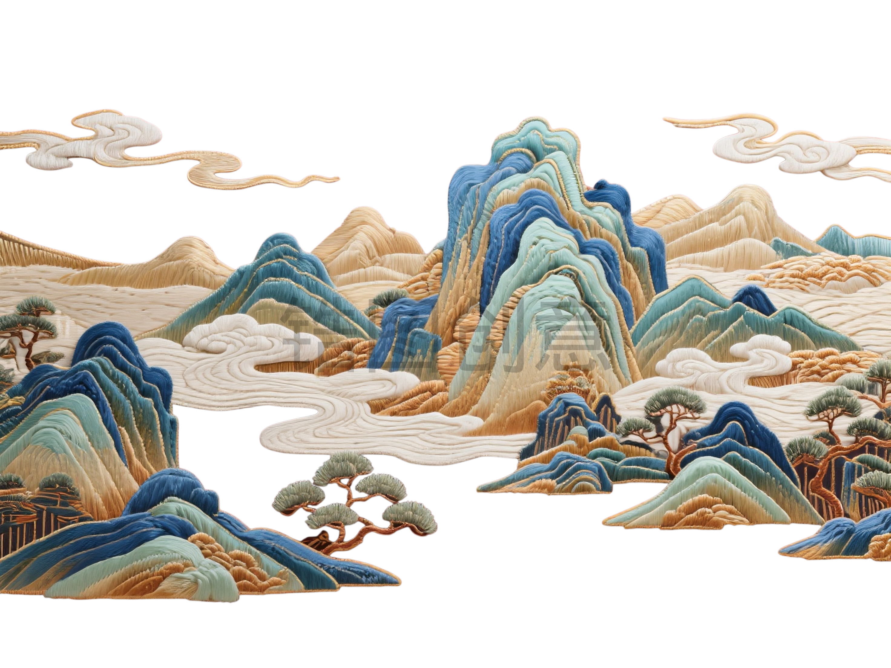 国风刺绣河山立体元素
