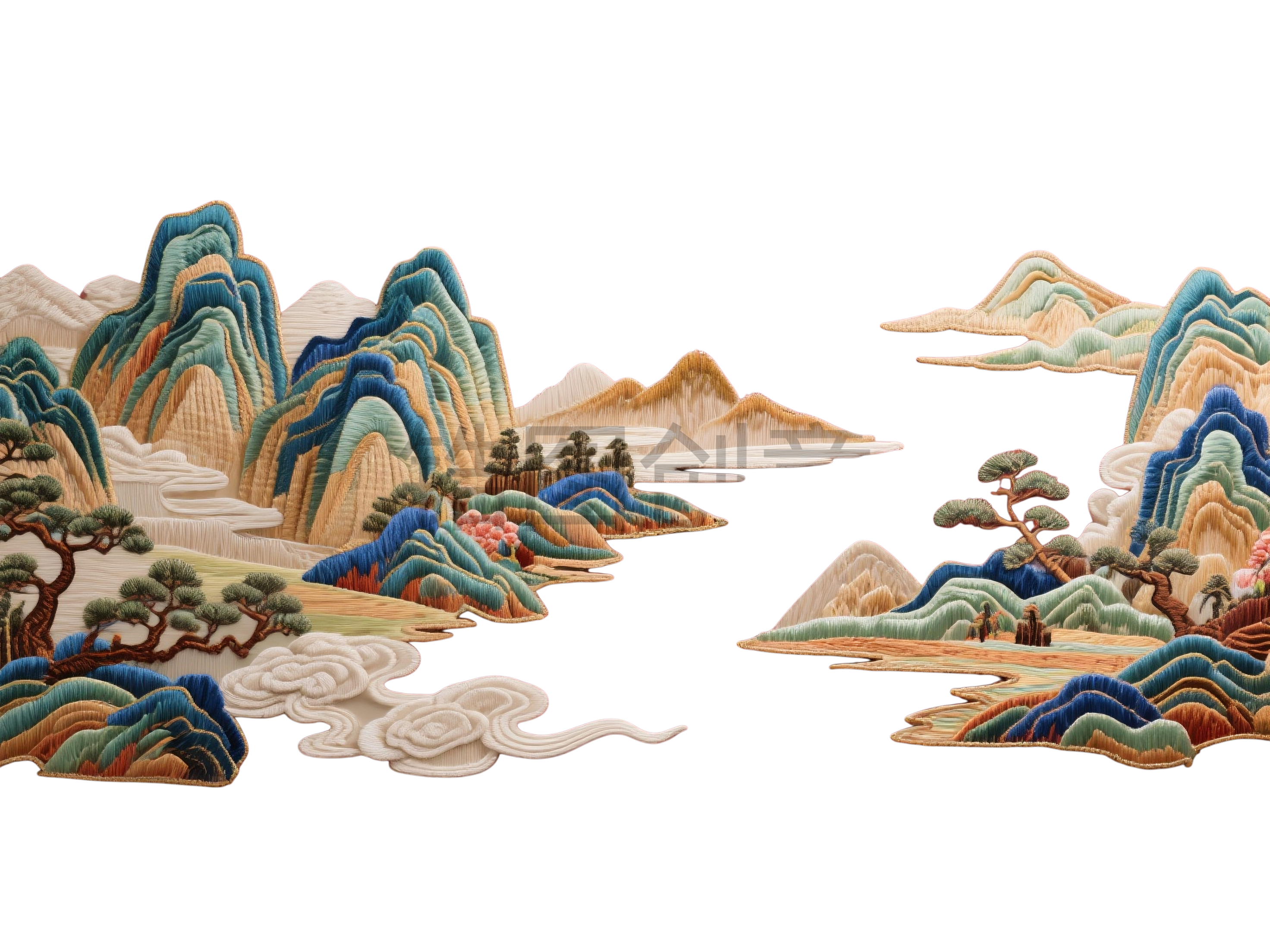 国风刺绣山水河山元素
