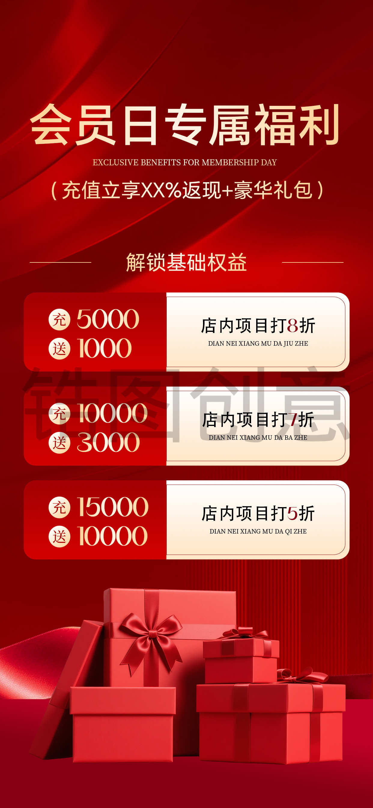会员新老客户充值促销喜庆感全屏竖版海报