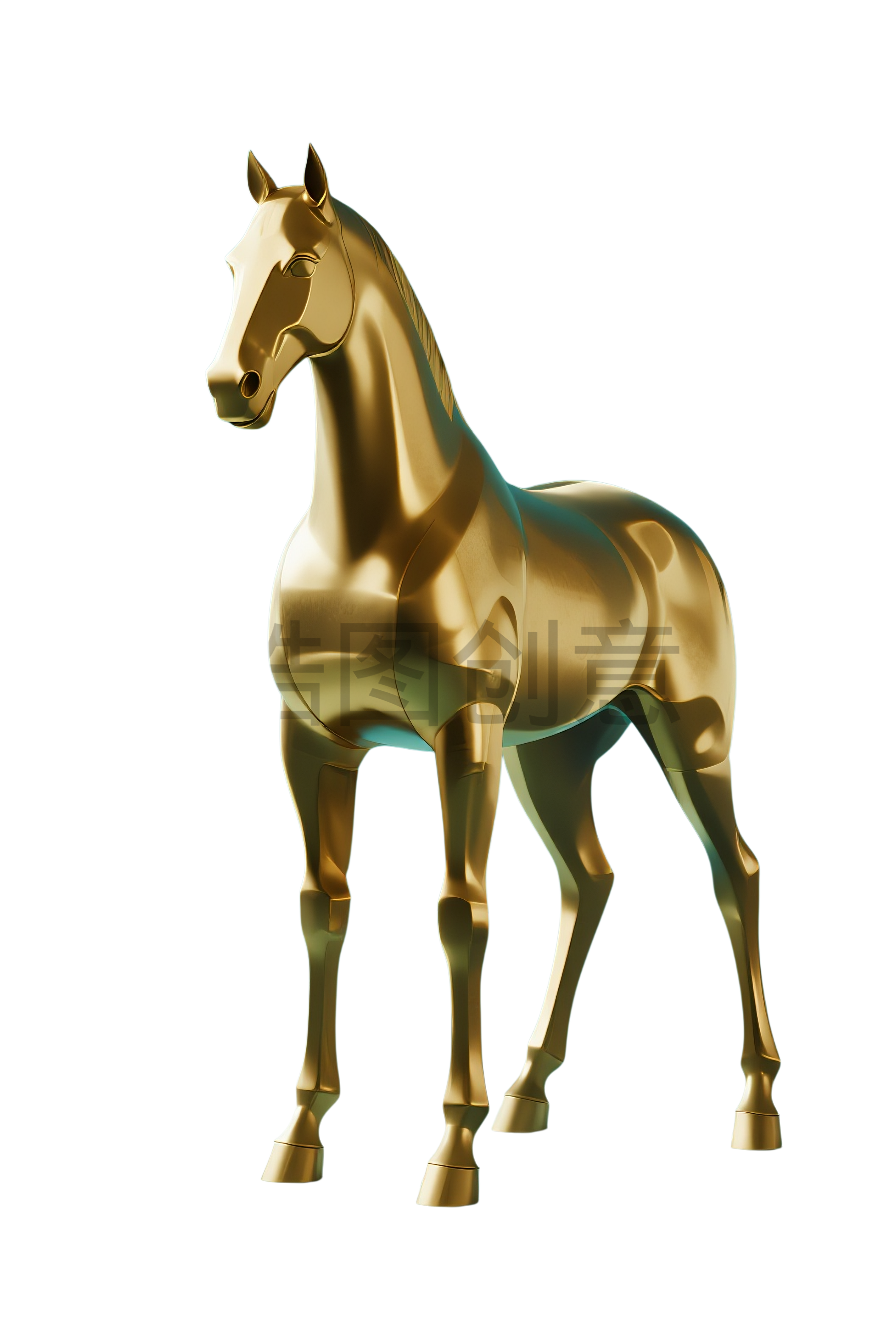 3d金属金色骏马马元素