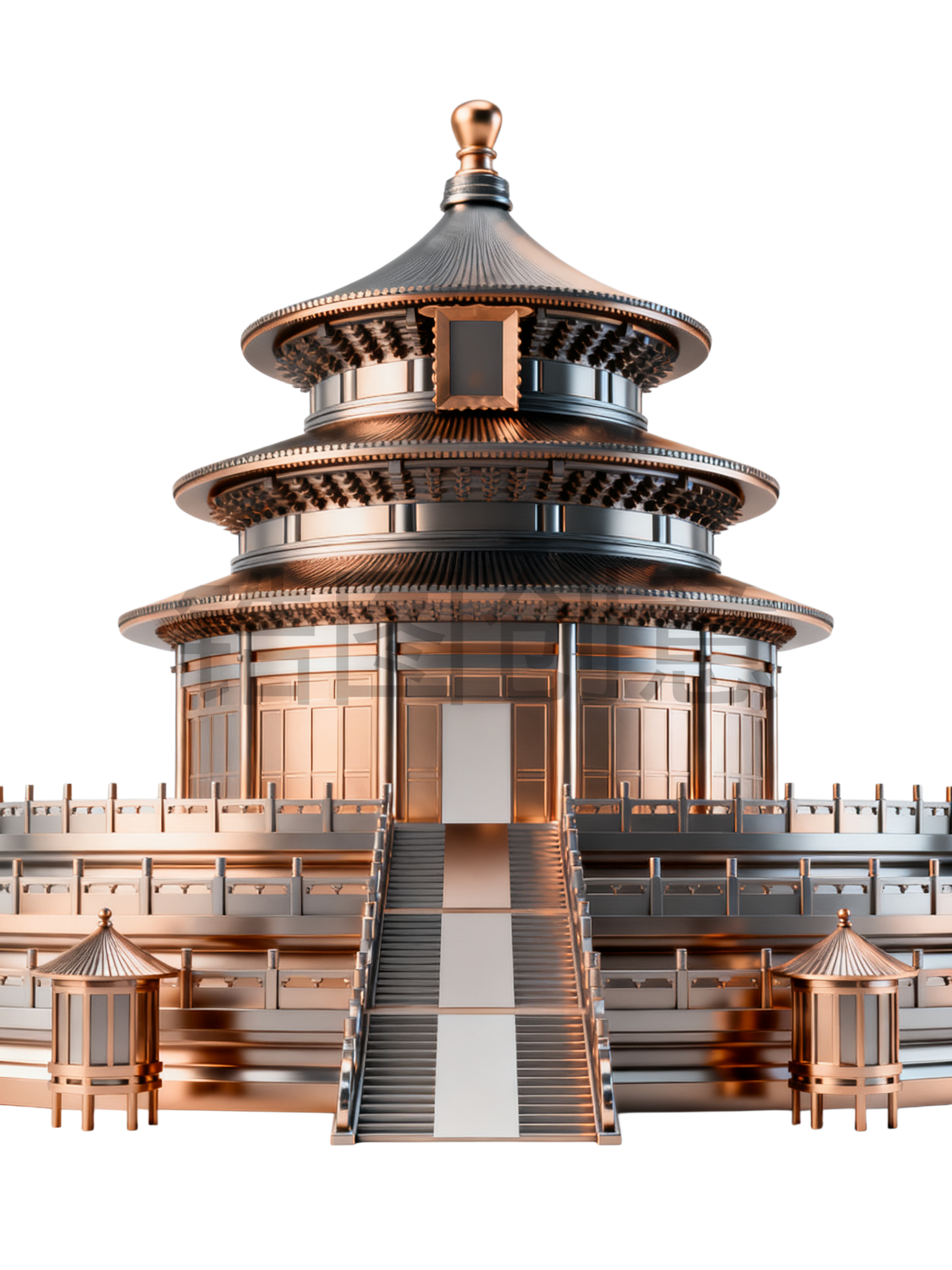 3d金属质感国风古风建筑元素