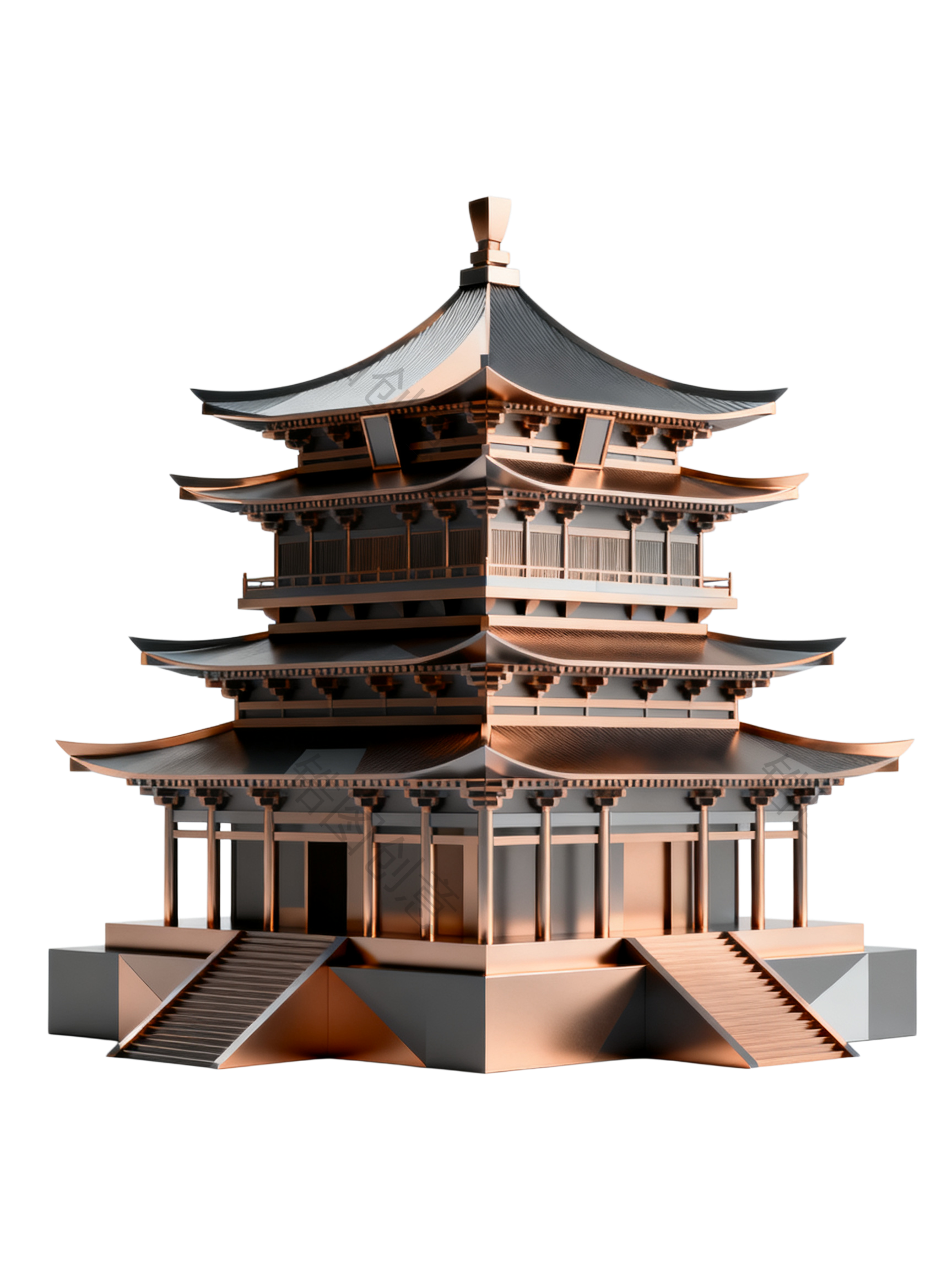 3d金属立体质感风古风建筑组合元素