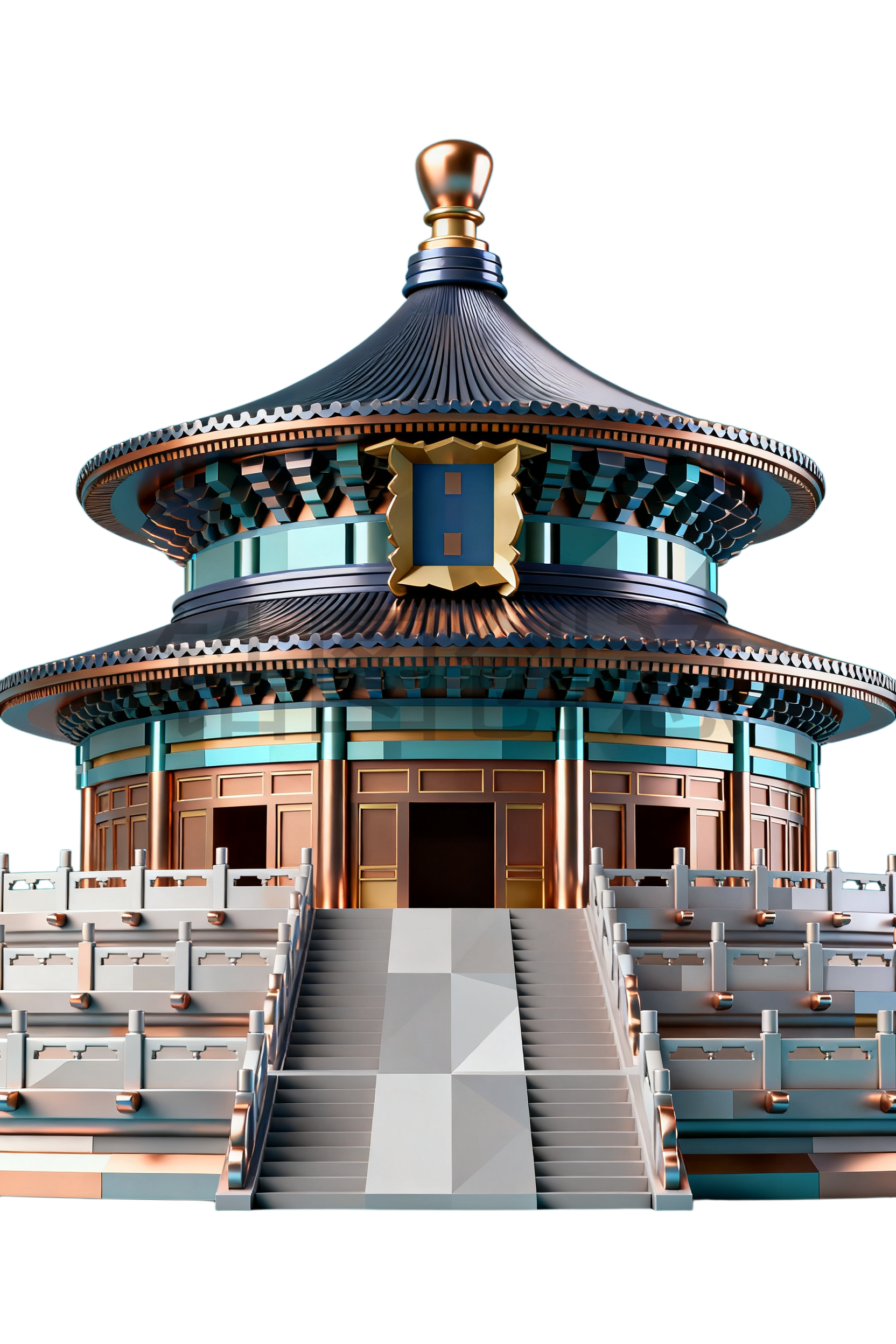 3d金属质感风古风建筑组合元素