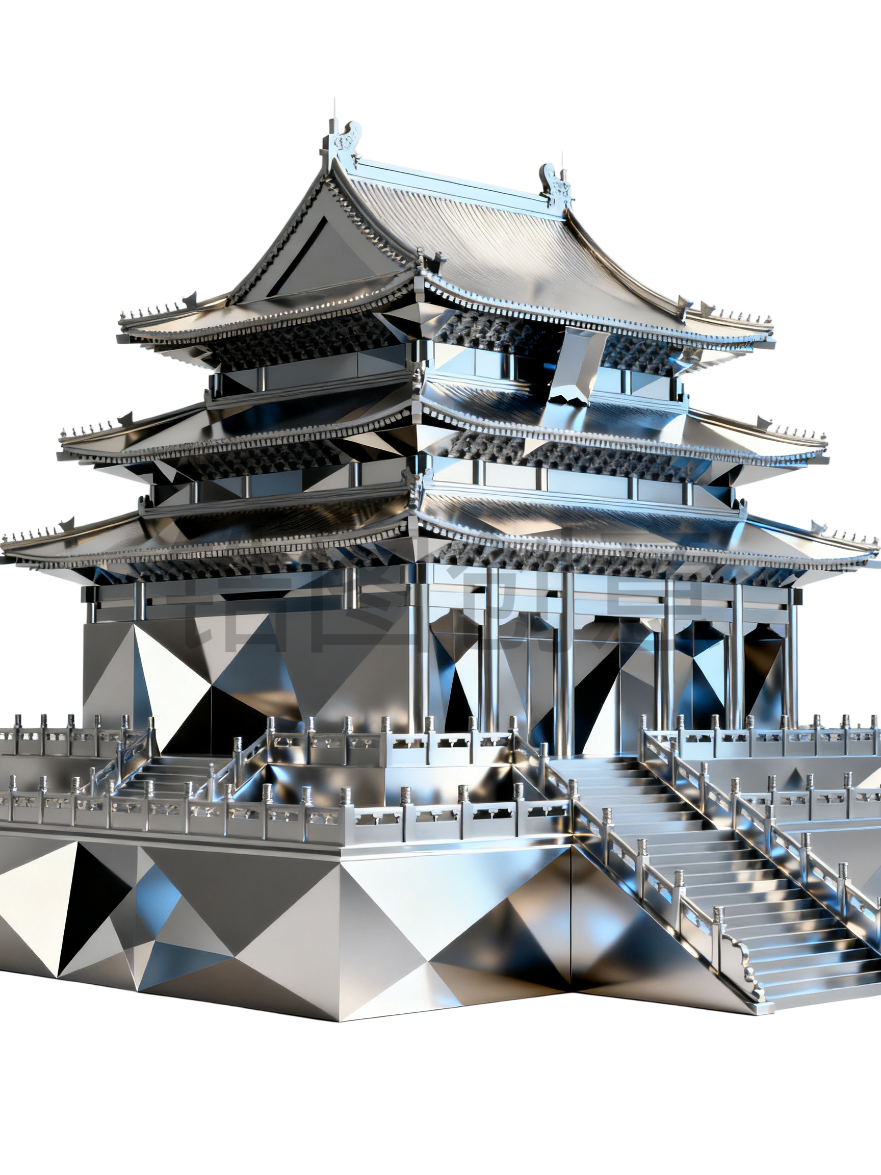 3d金属质感风古风建筑组合元素