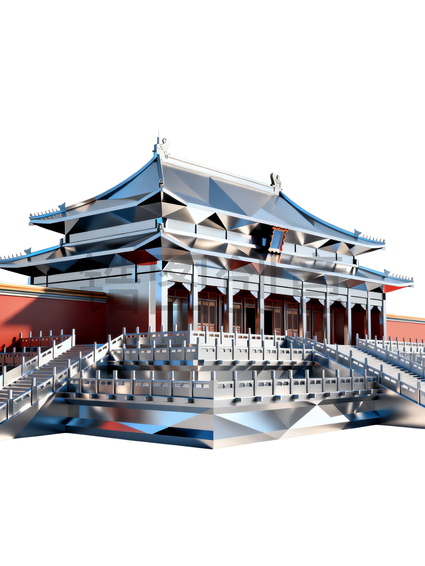 3d金属质感国风古风建筑元素