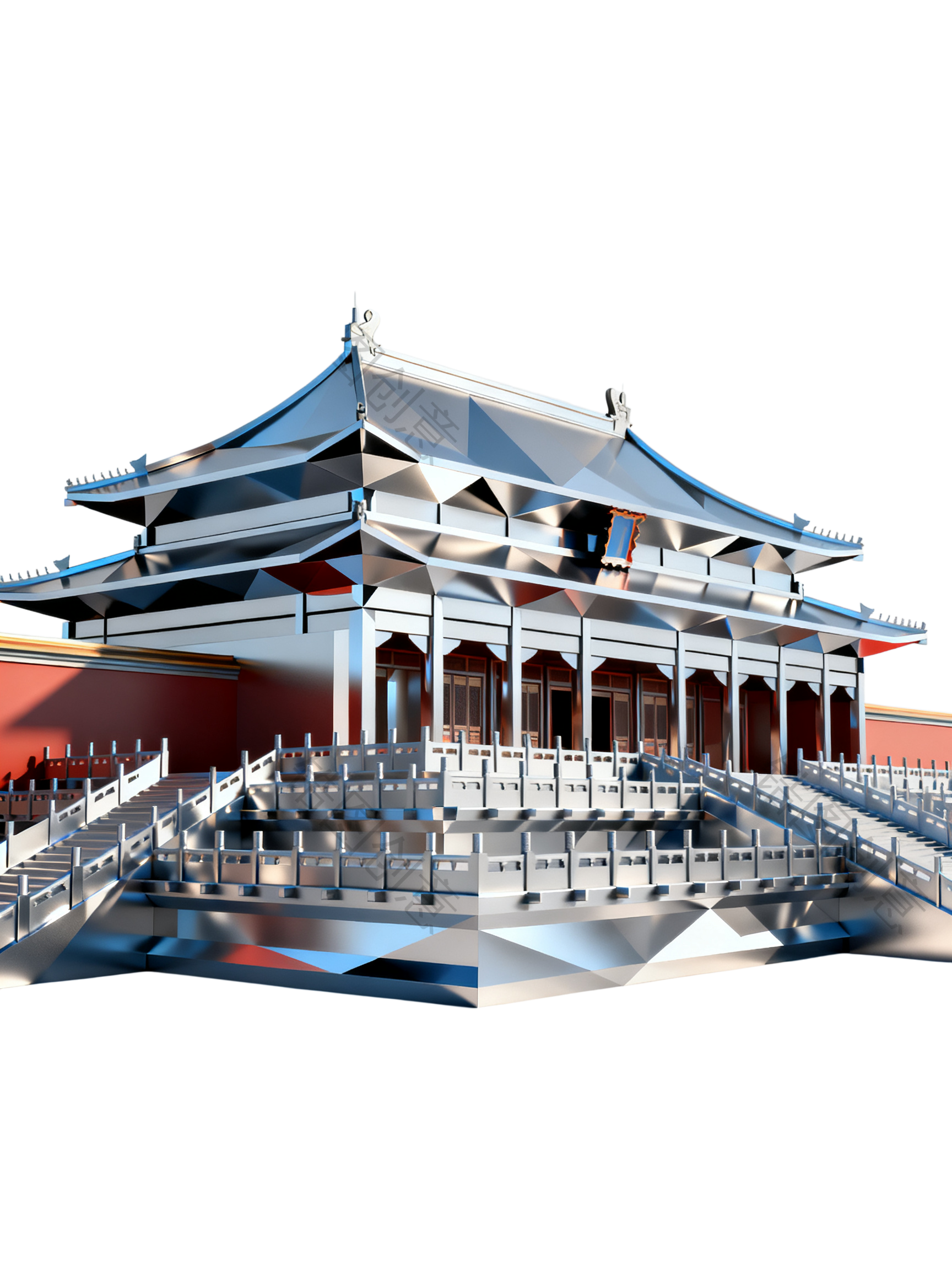 3d金属质感国风古风建筑元素