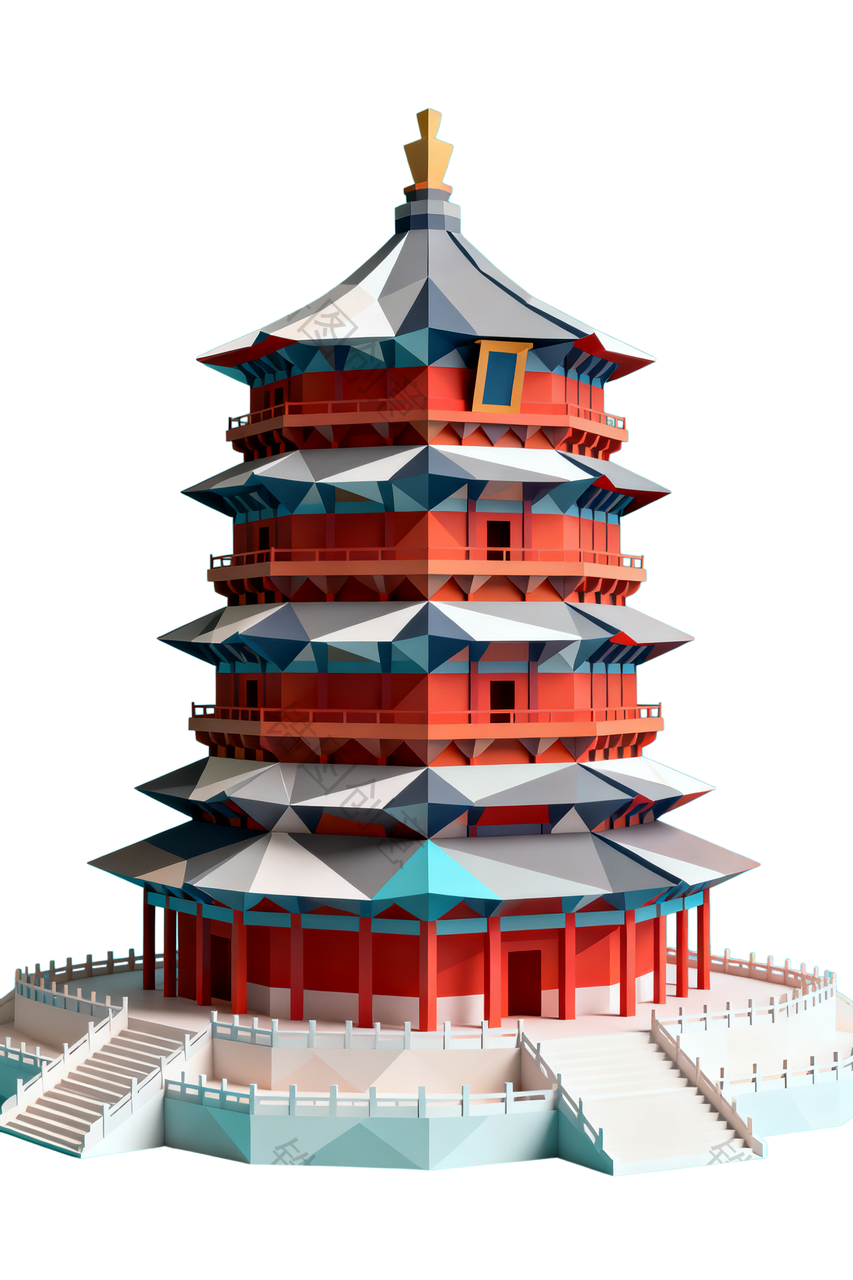 3d几何国风古风建筑元素