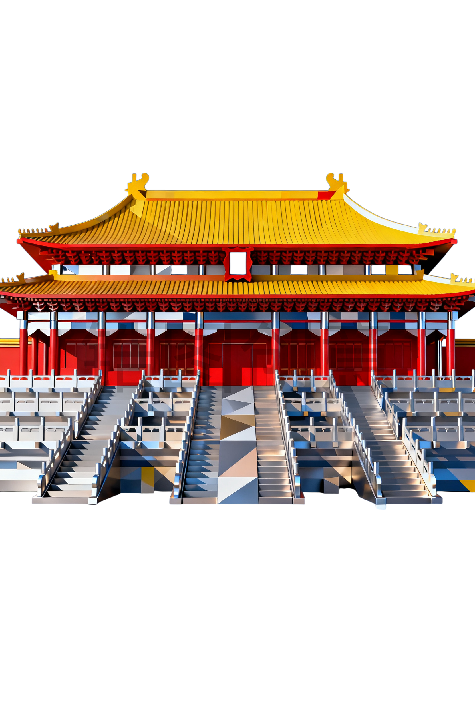 3d金属质感风古风建筑组合元素