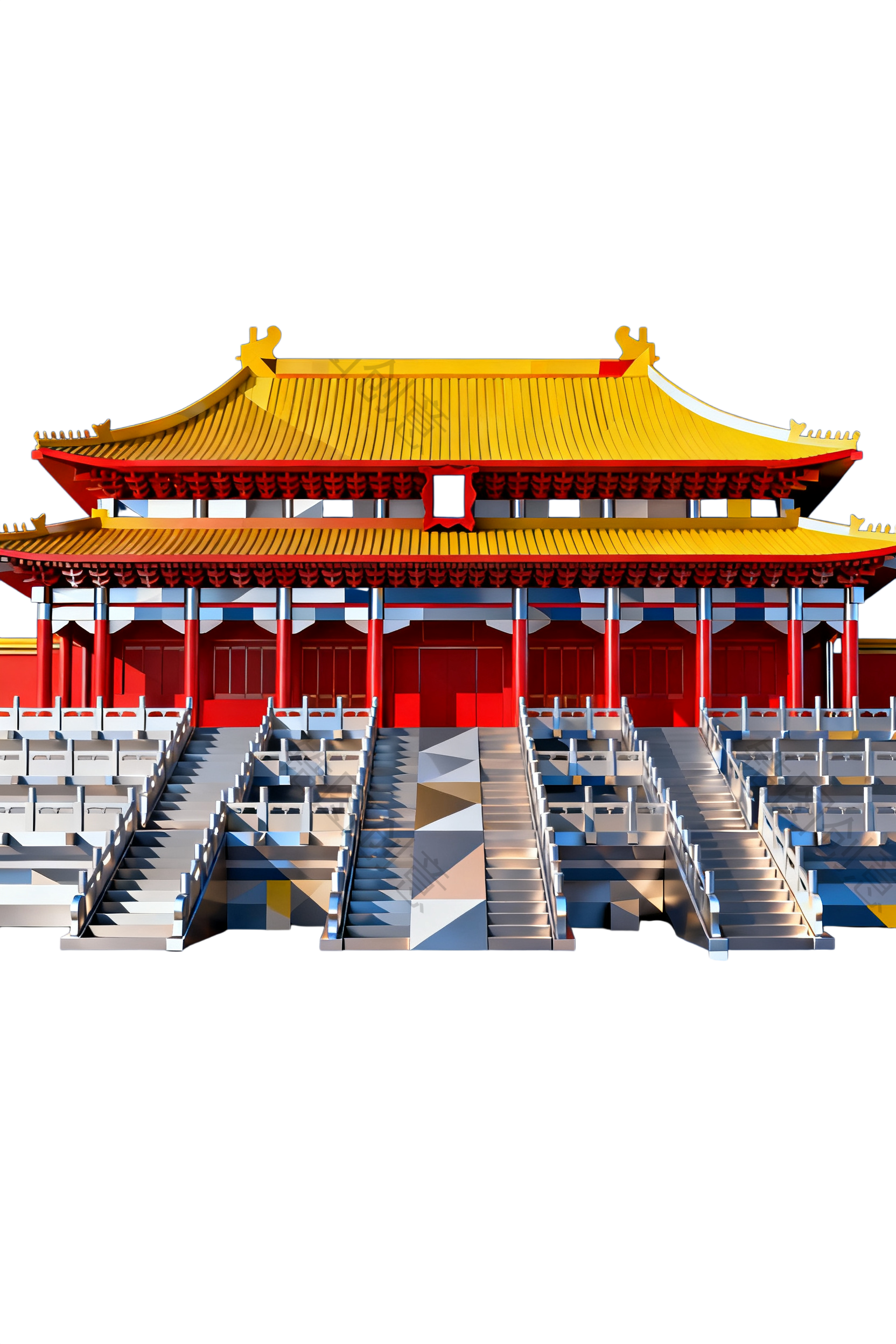 3d金属质感风古风建筑组合元素