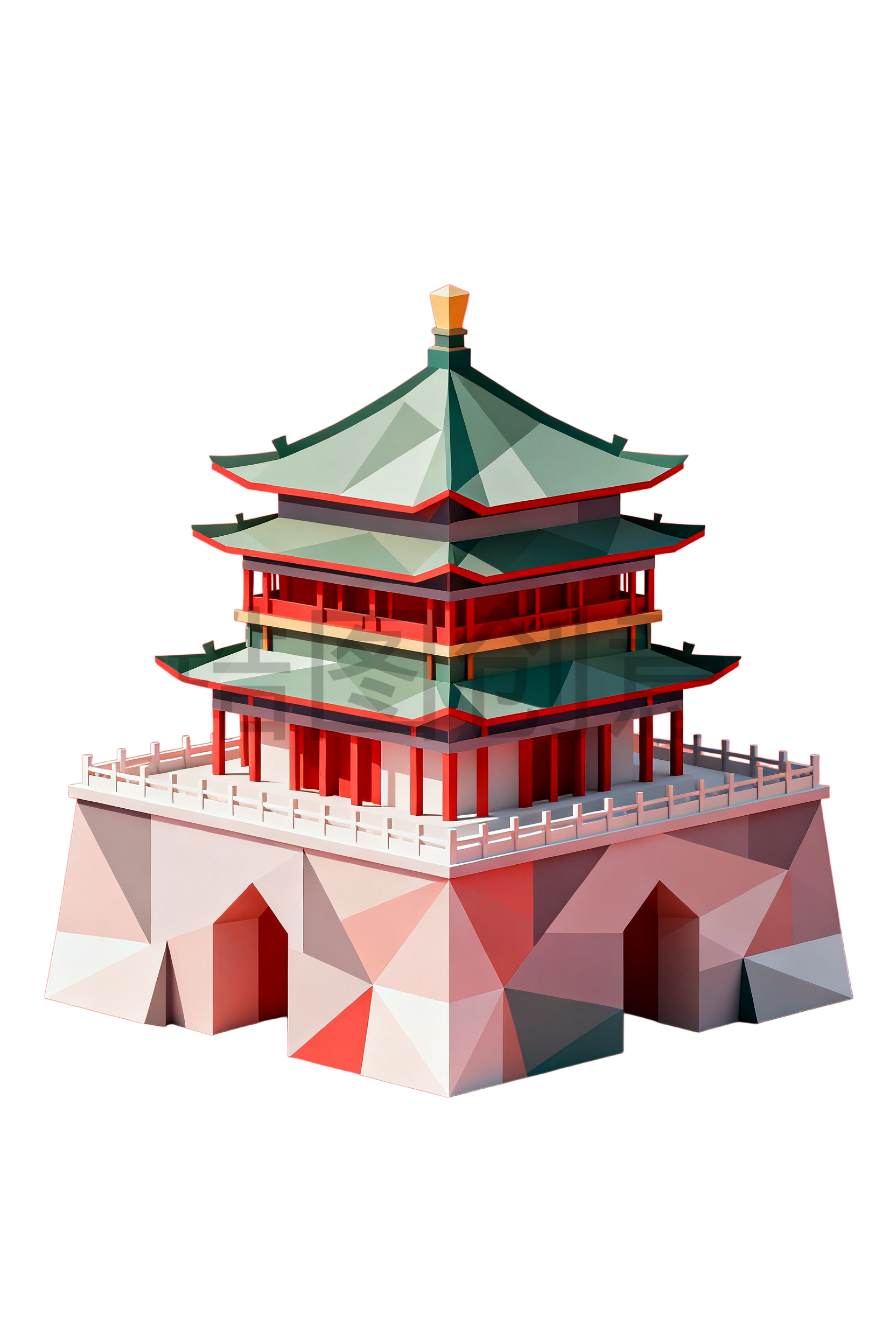 3d几何国风古风建筑元素