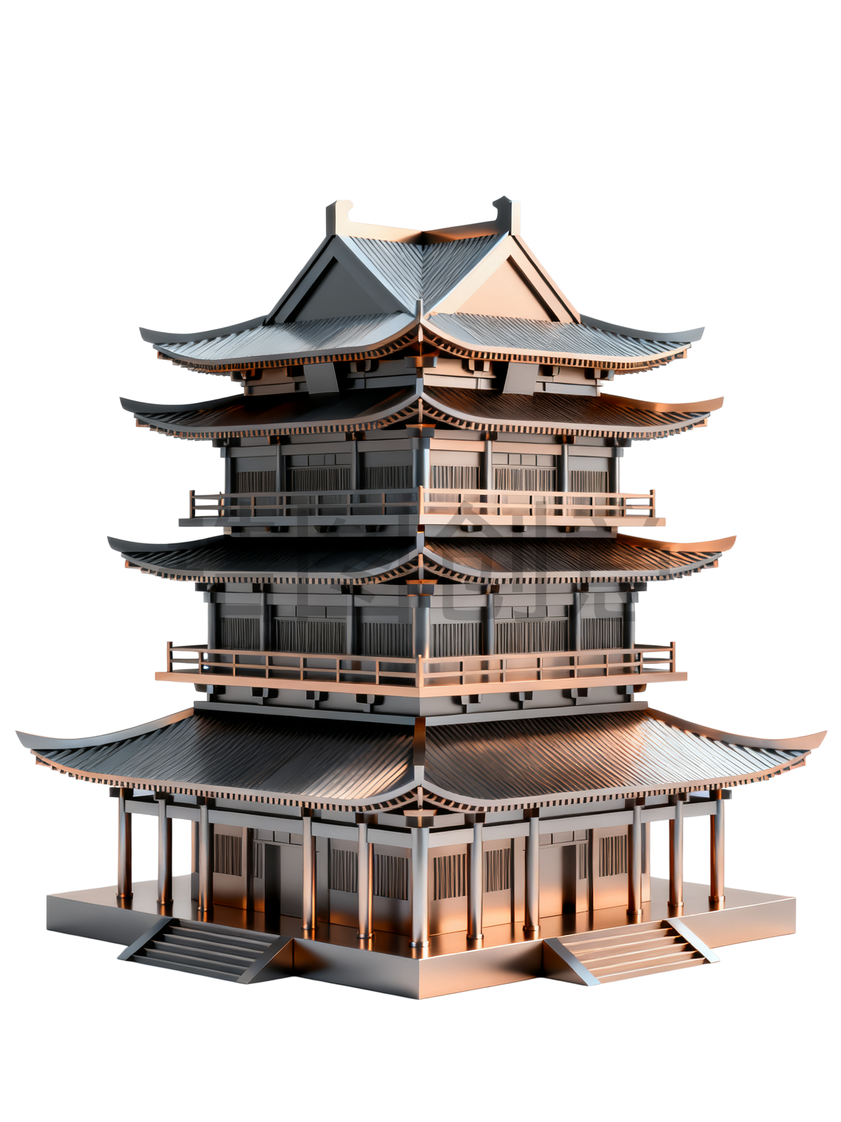 3d金属质感风古风建筑组合元素