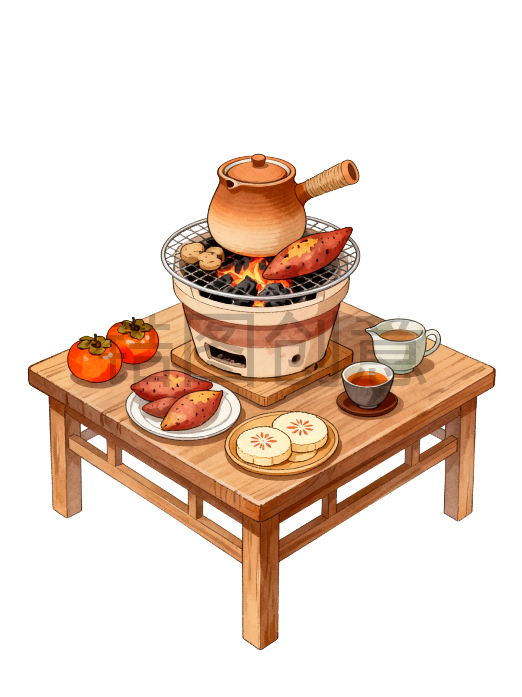 围炉煮茶插画元素