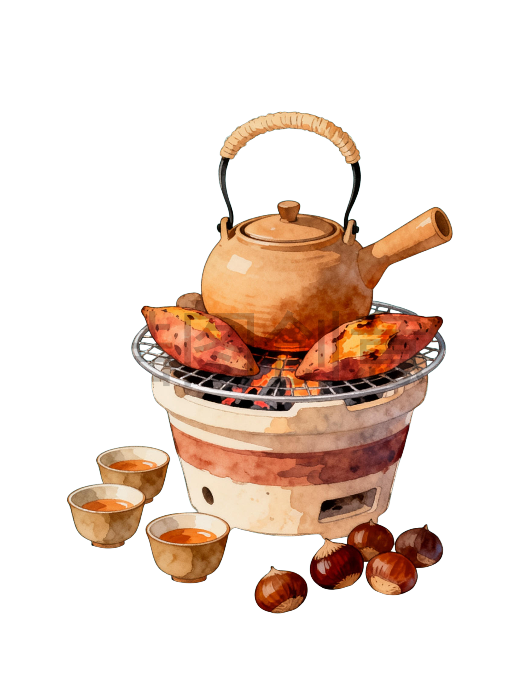 围炉煮茶插画元素