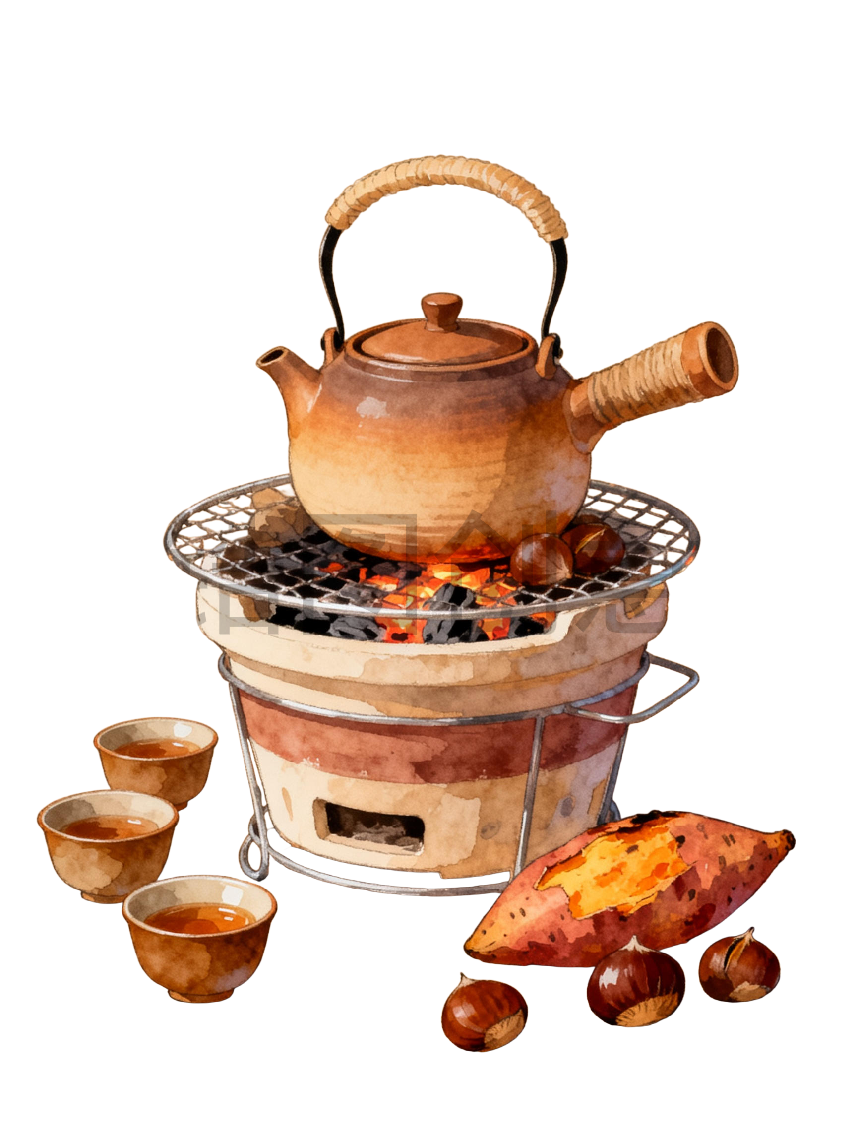 围炉煮茶插画元素