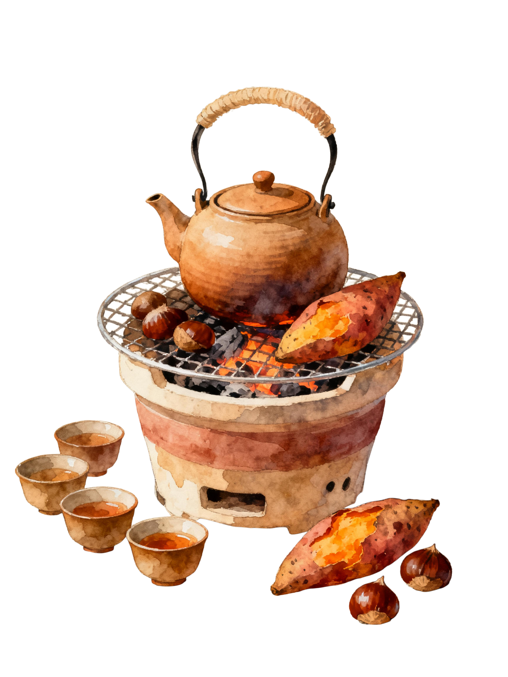 围炉煮茶插画元素