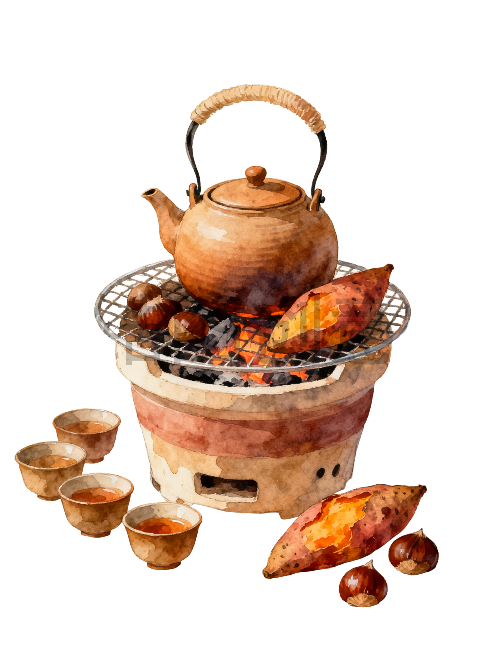 围炉煮茶插画元素
