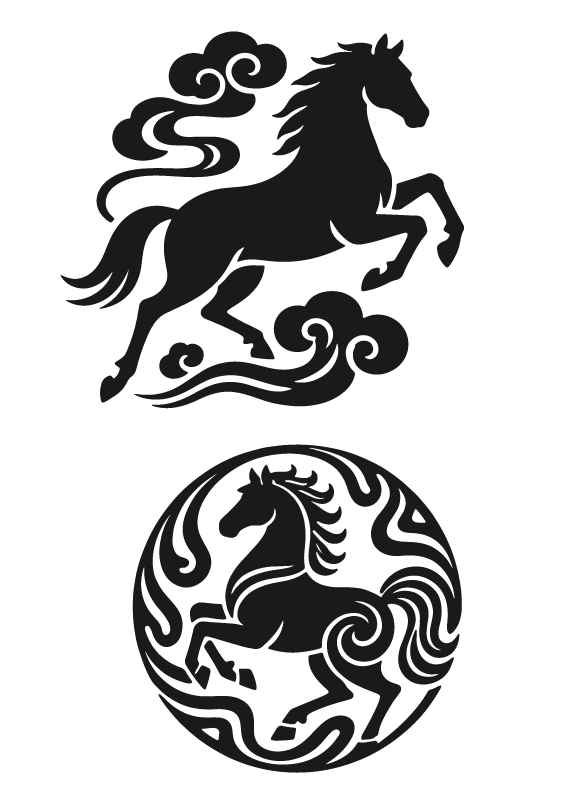 2026年马年马纹扁平马剪影元素