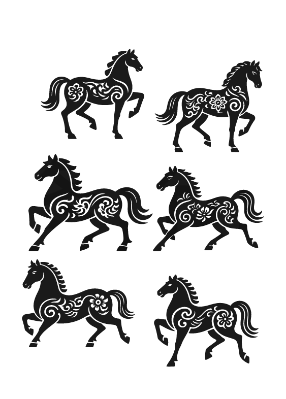 2026年马年马纹扁平马剪影元素