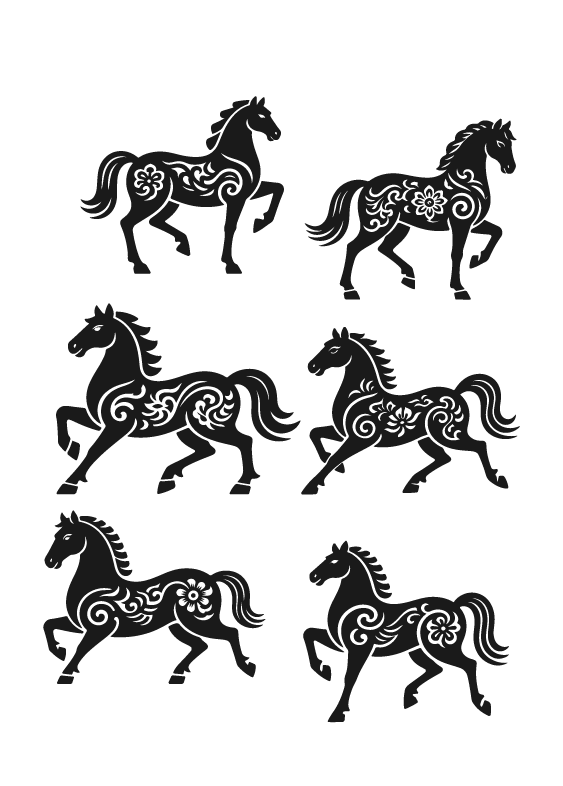 2026年马年马纹扁平马剪影元素