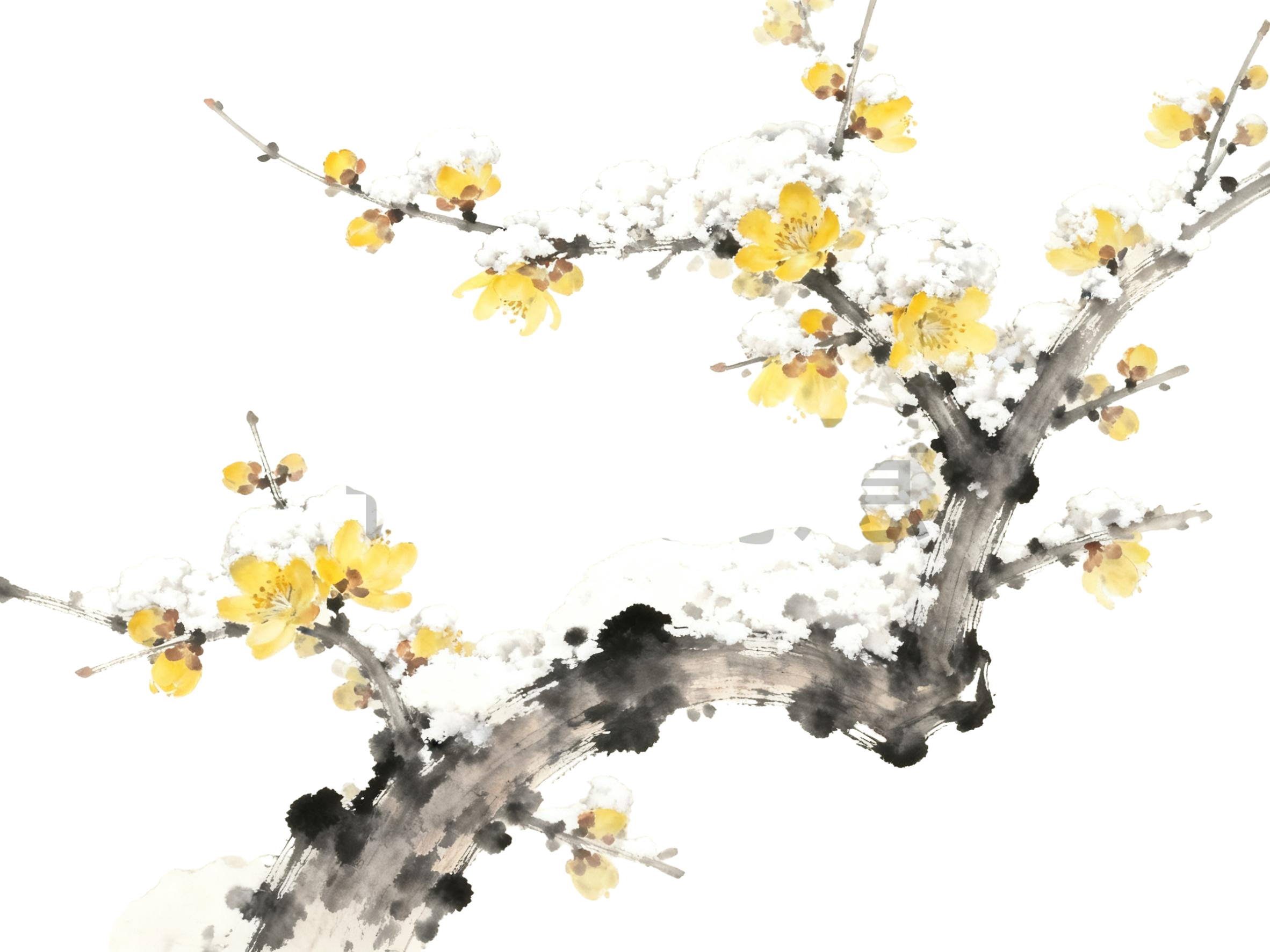 水墨风国风腊梅花花枝元素