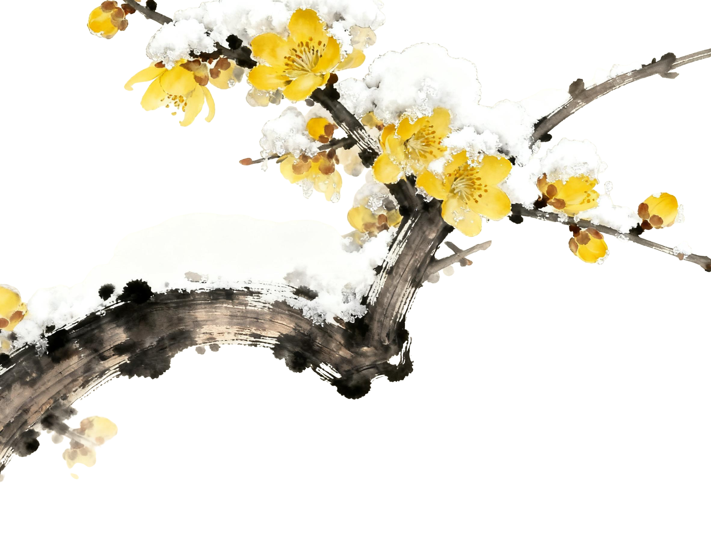 水墨风国风腊梅花花枝元素