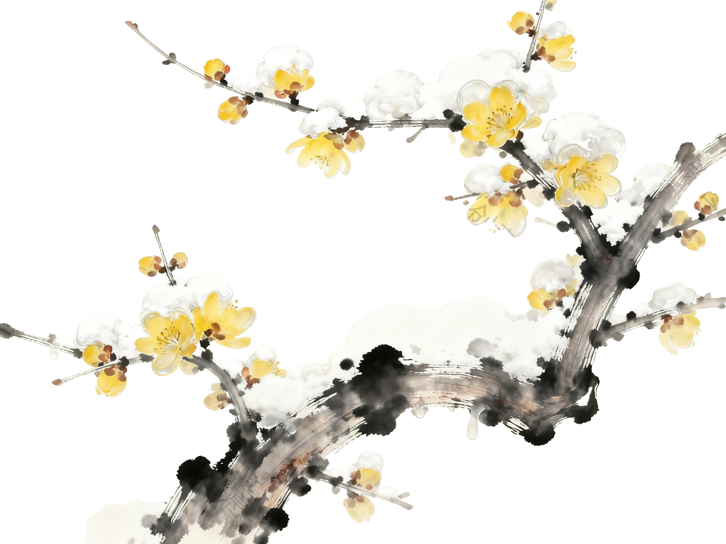 水墨风国风腊梅花花枝元素