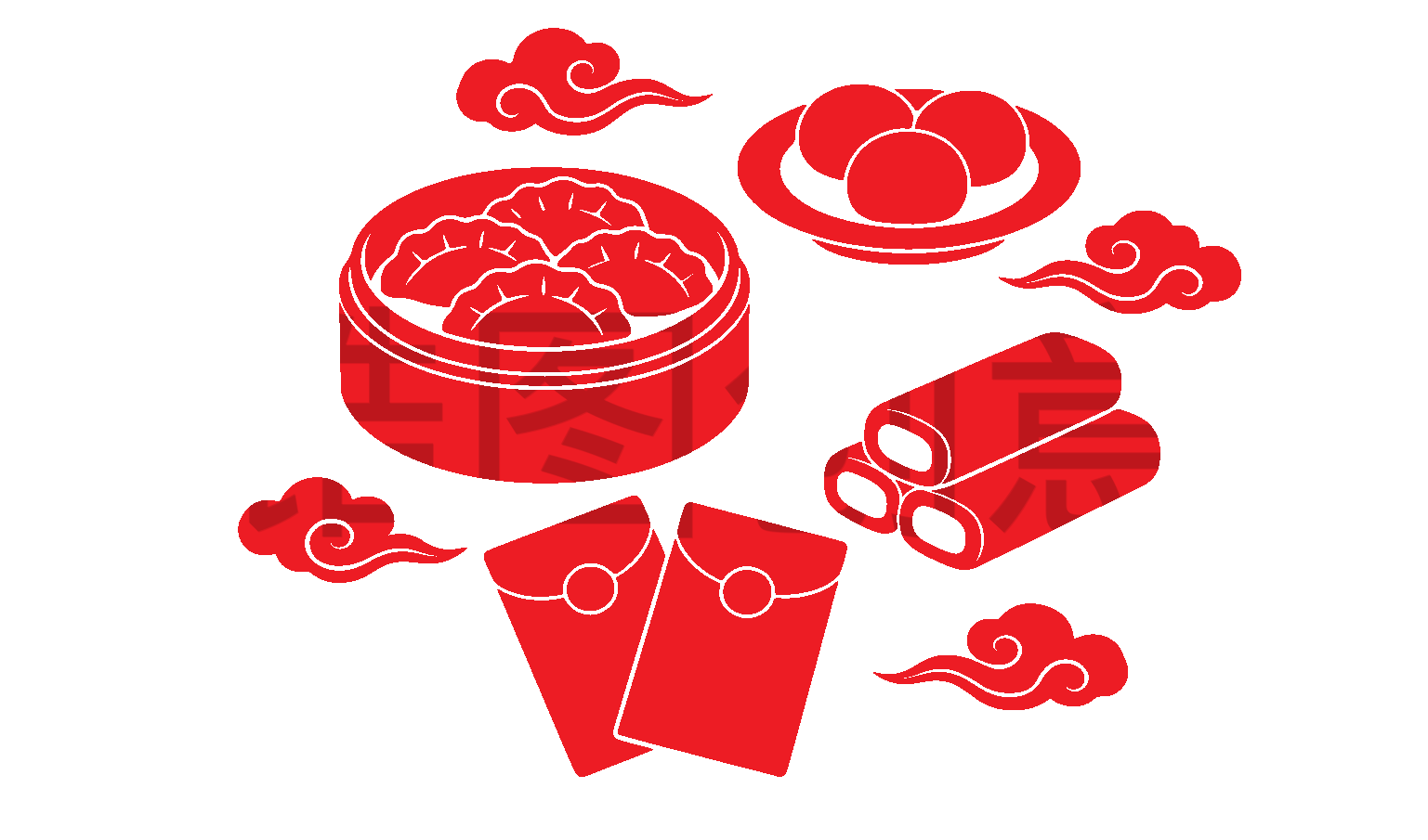 中国风新年新春年俗喜庆扁平剪影元素