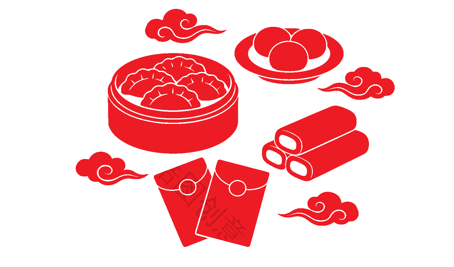 中国风新年新春年俗喜庆扁平剪影元素