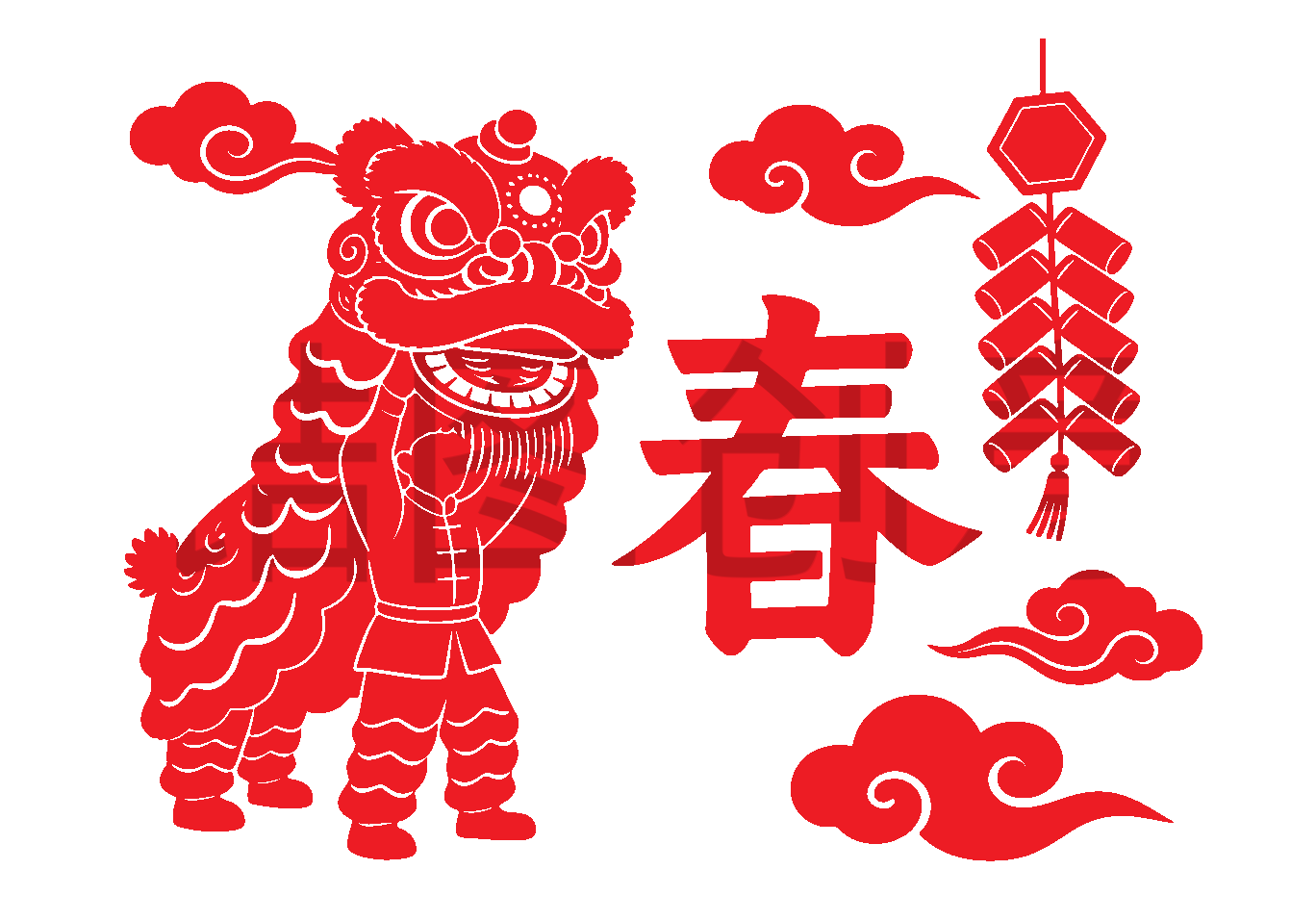 中国风新年新春喜庆扁平剪影元素