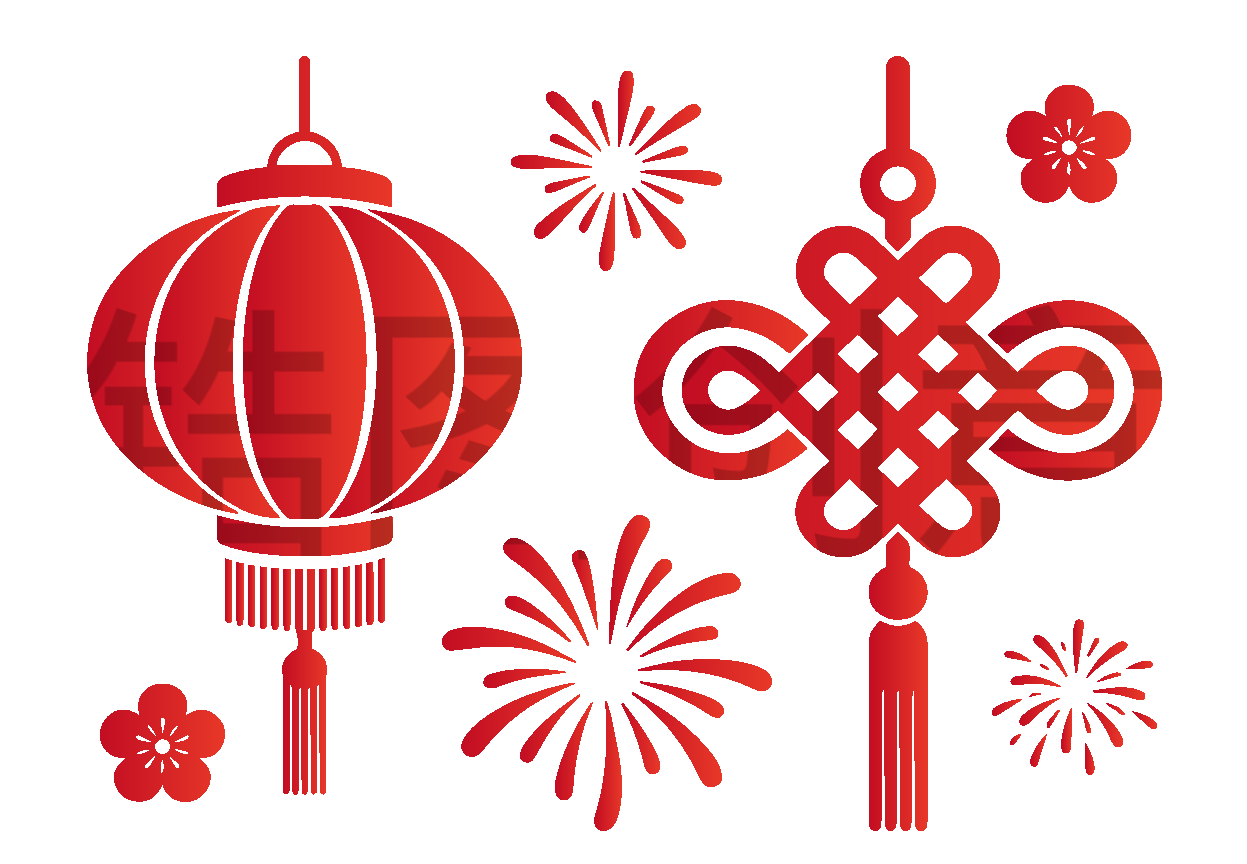 新年新春灯笼烟花剪影元素