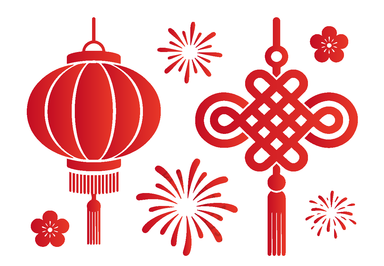 新年新春灯笼烟花剪影元素