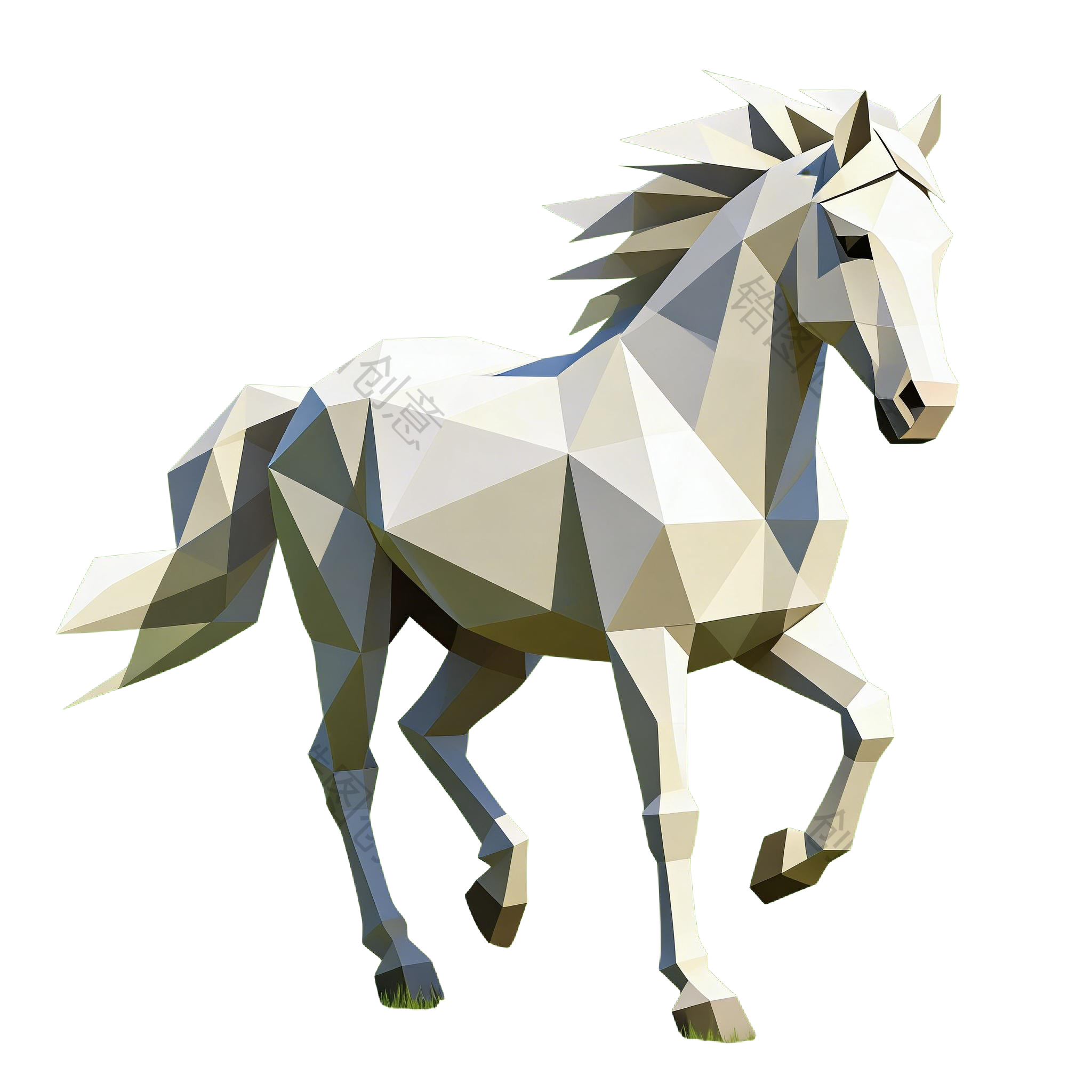 几何奔跑的白马元素