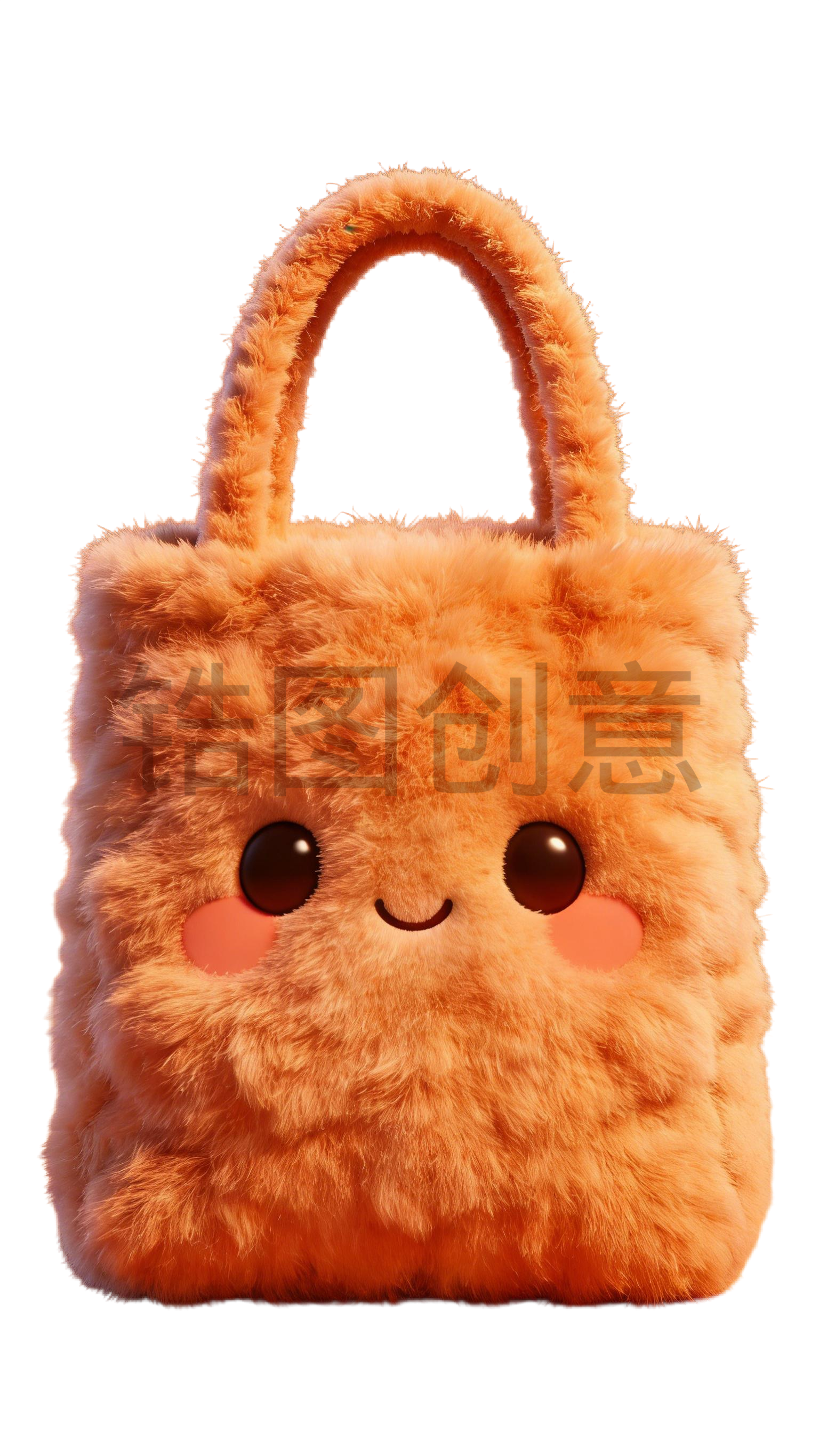 3d毛绒卡通质感促销装饰购物袋手提包元素
