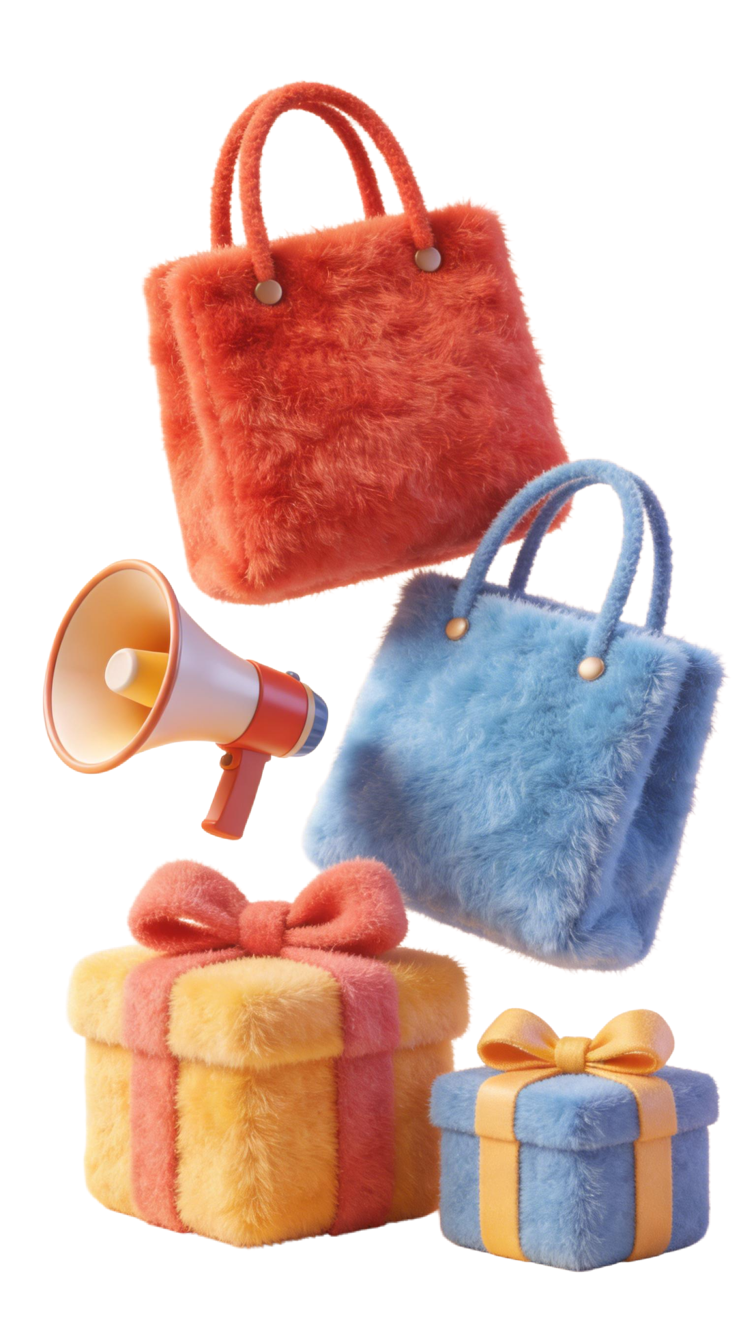 3d毛茸茸质感可爱卡通促销装饰礼盒元素