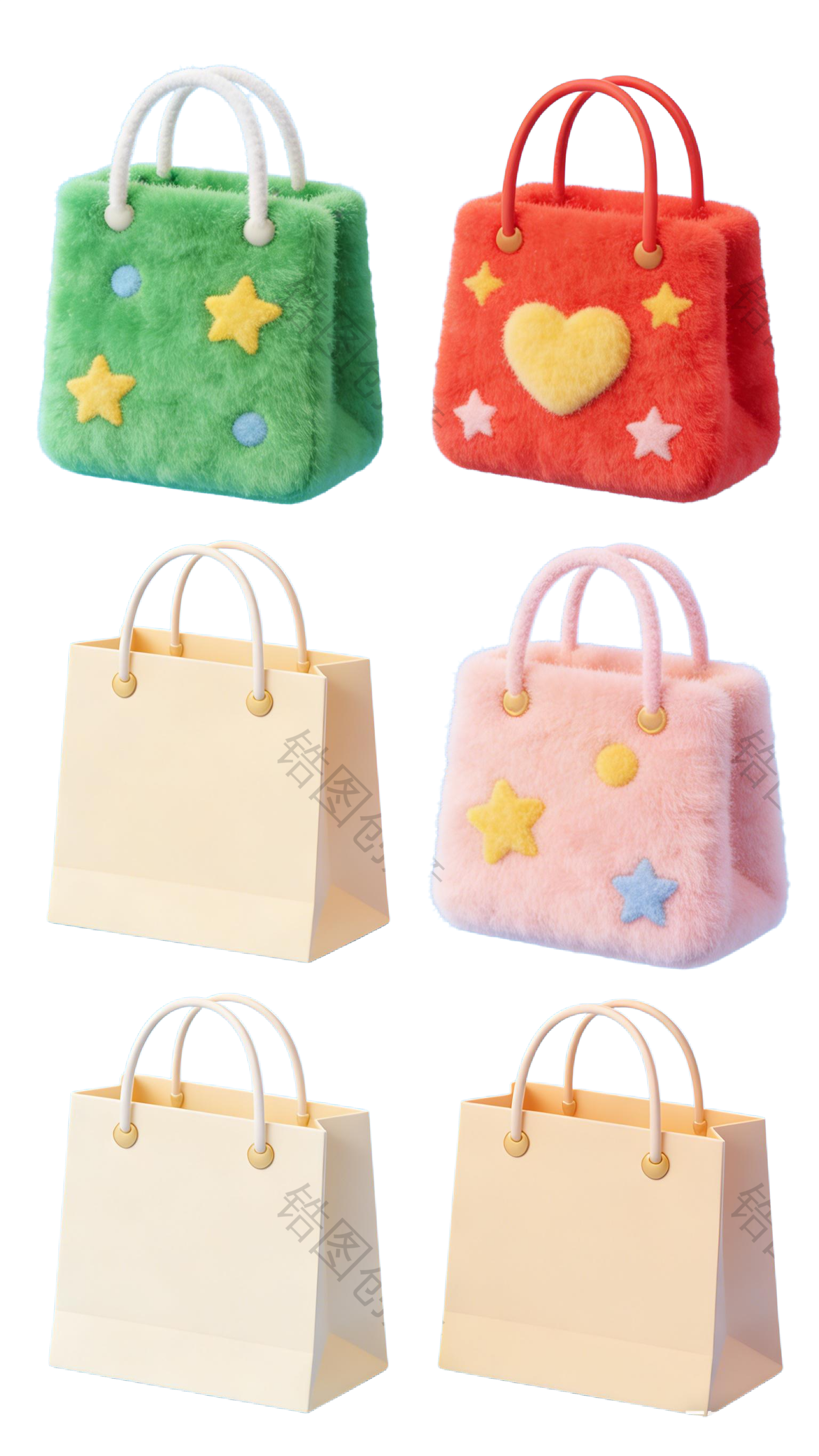 3d毛茸茸质感卡通促销装饰购物袋元素