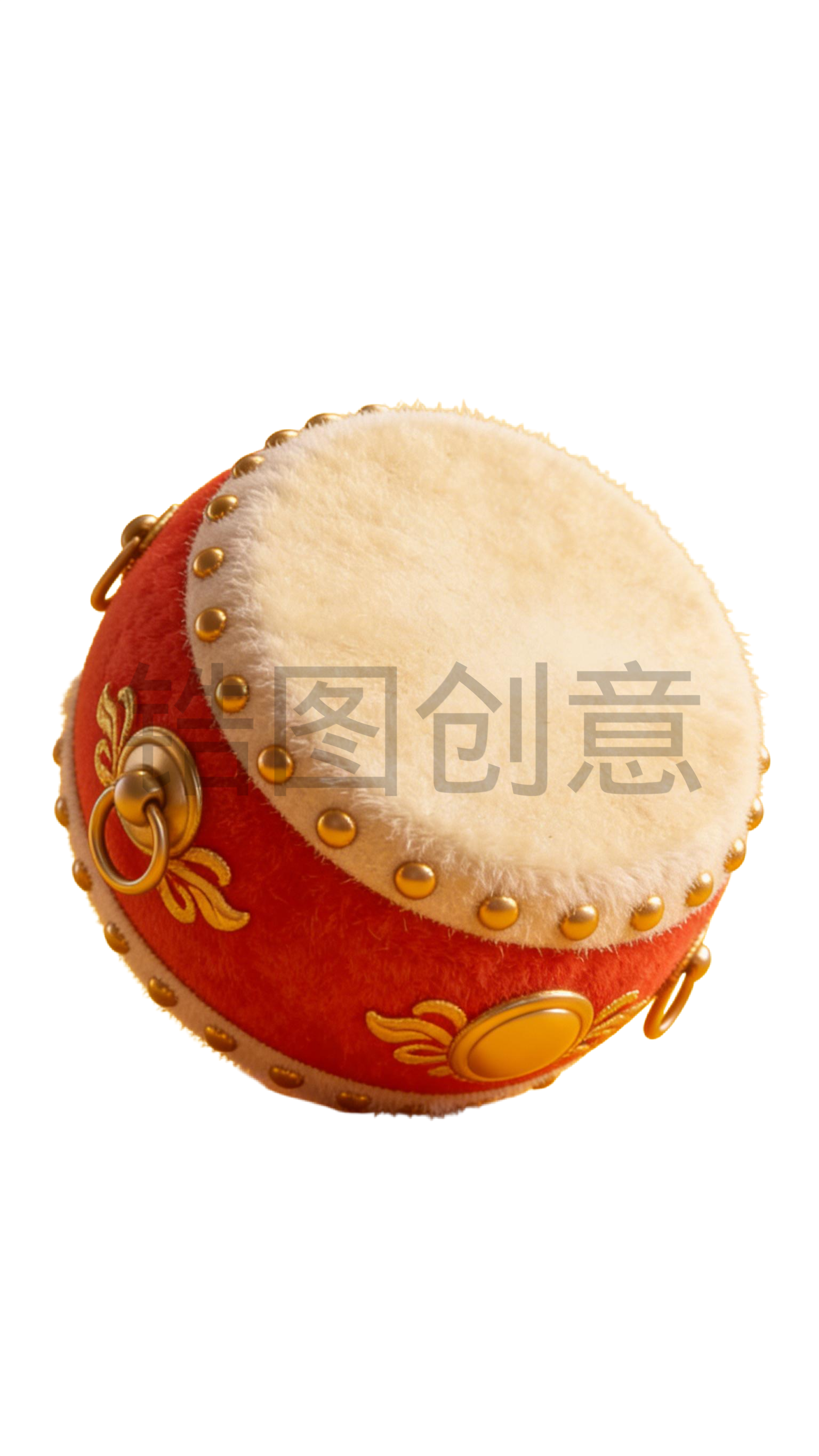 3d卡通新年毛绒质感装饰锣鼓元素