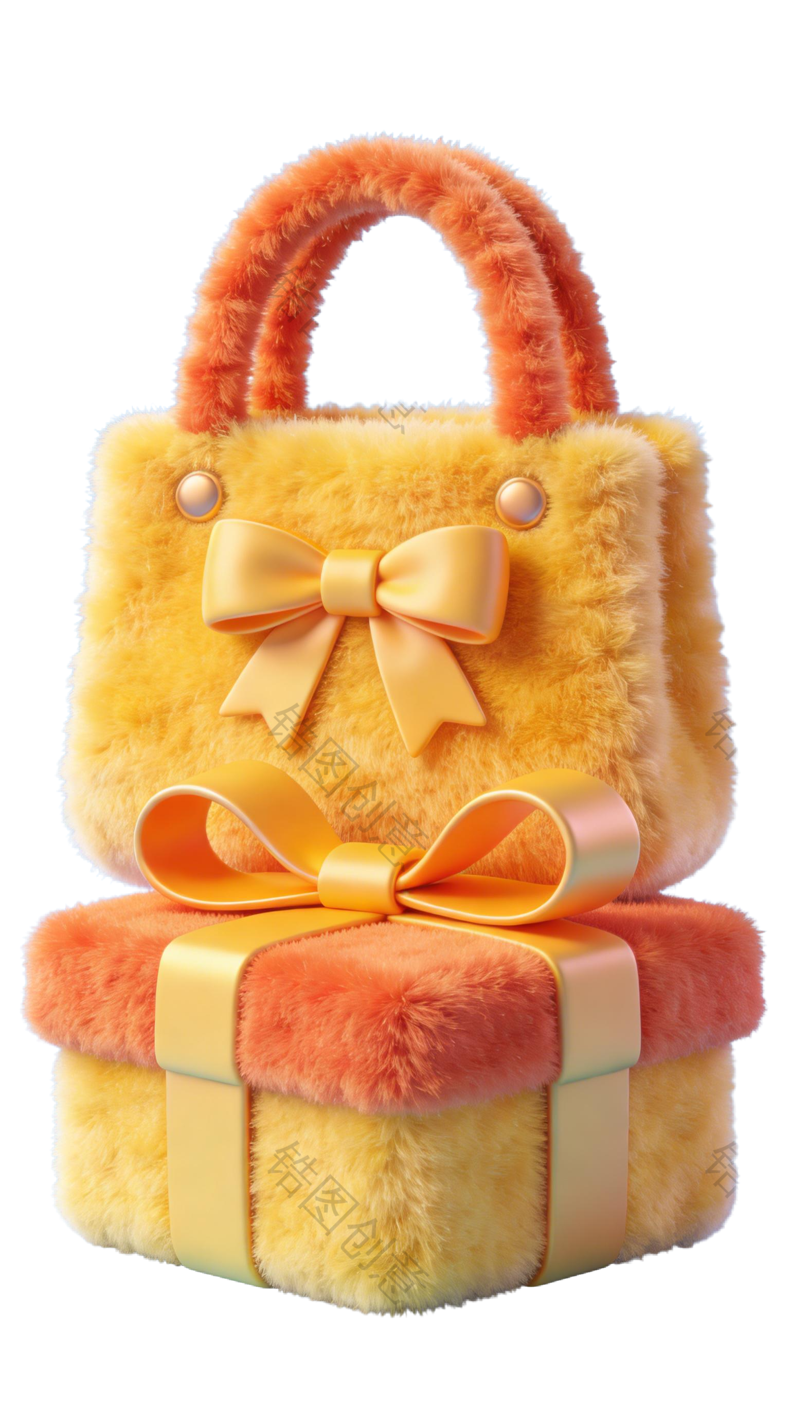 3d毛茸茸质感可爱卡通促销装饰购物袋元素