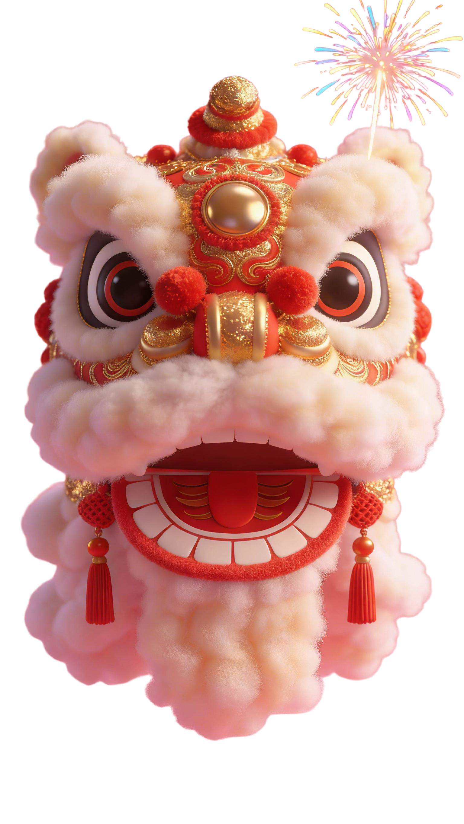 3d卡通新年毛绒质感装饰舞狮元素