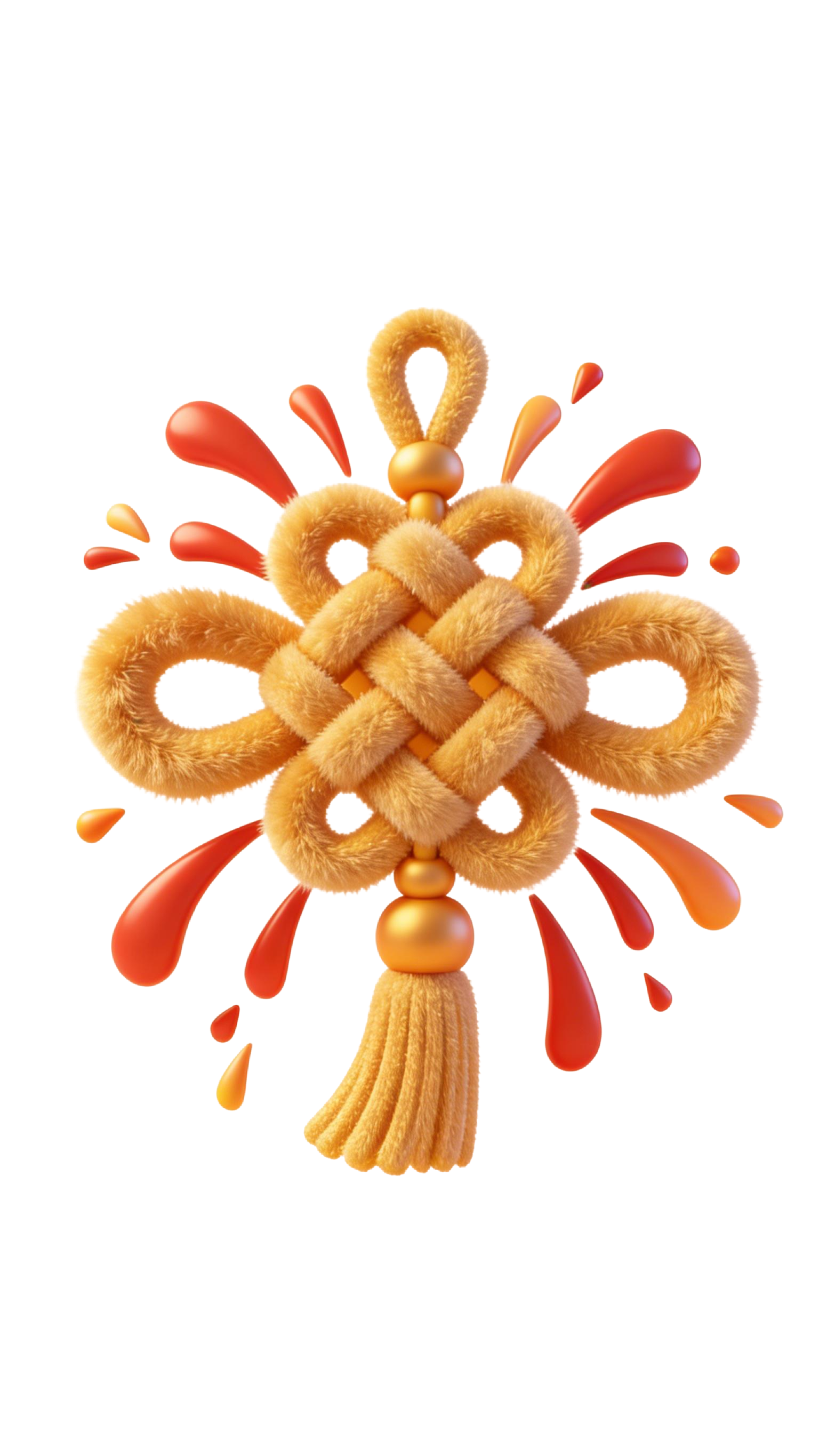 3d卡通新年毛绒质感装饰中国结元素