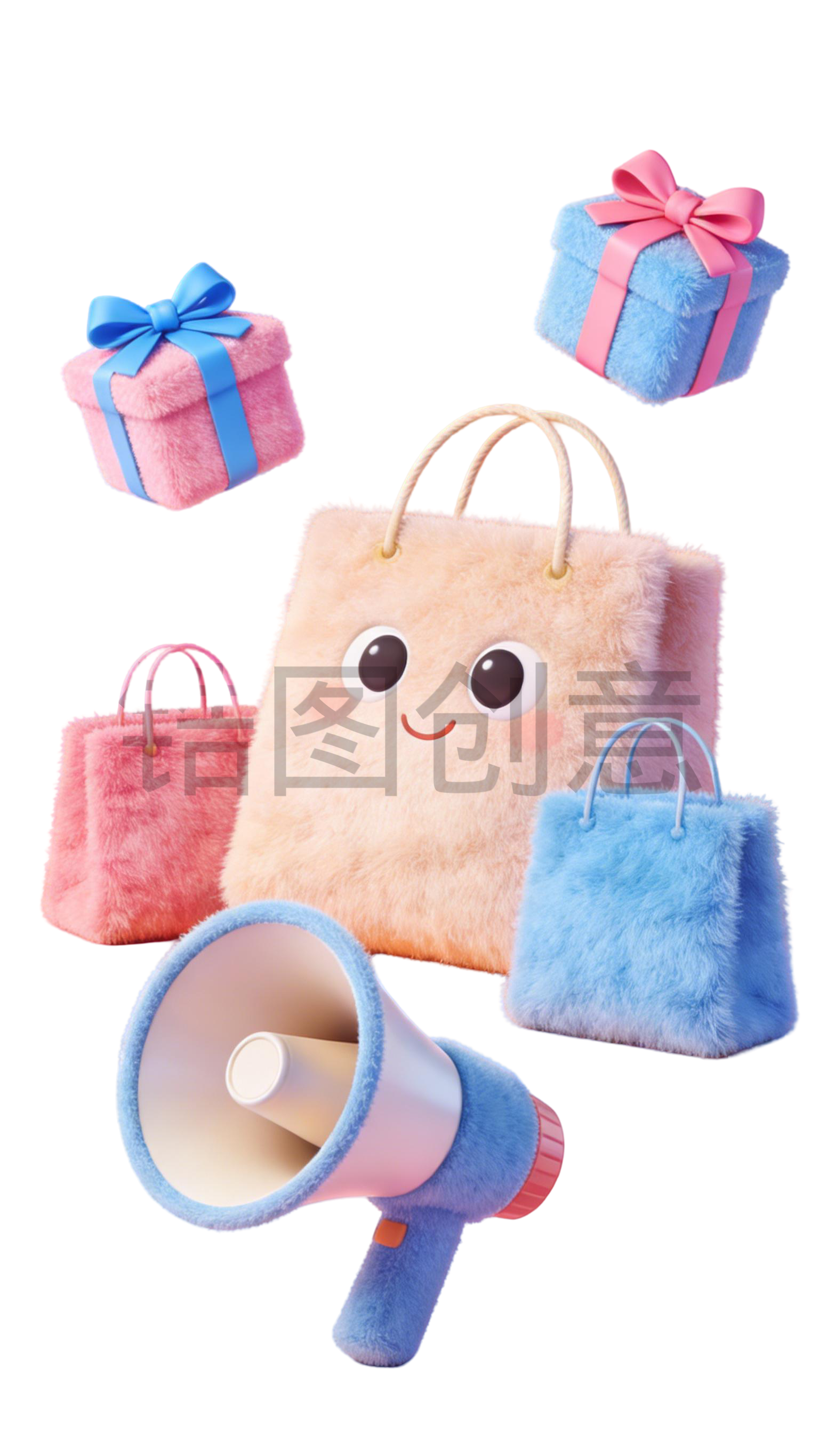 3d毛茸茸质感卡通促销装饰喇叭礼物元素