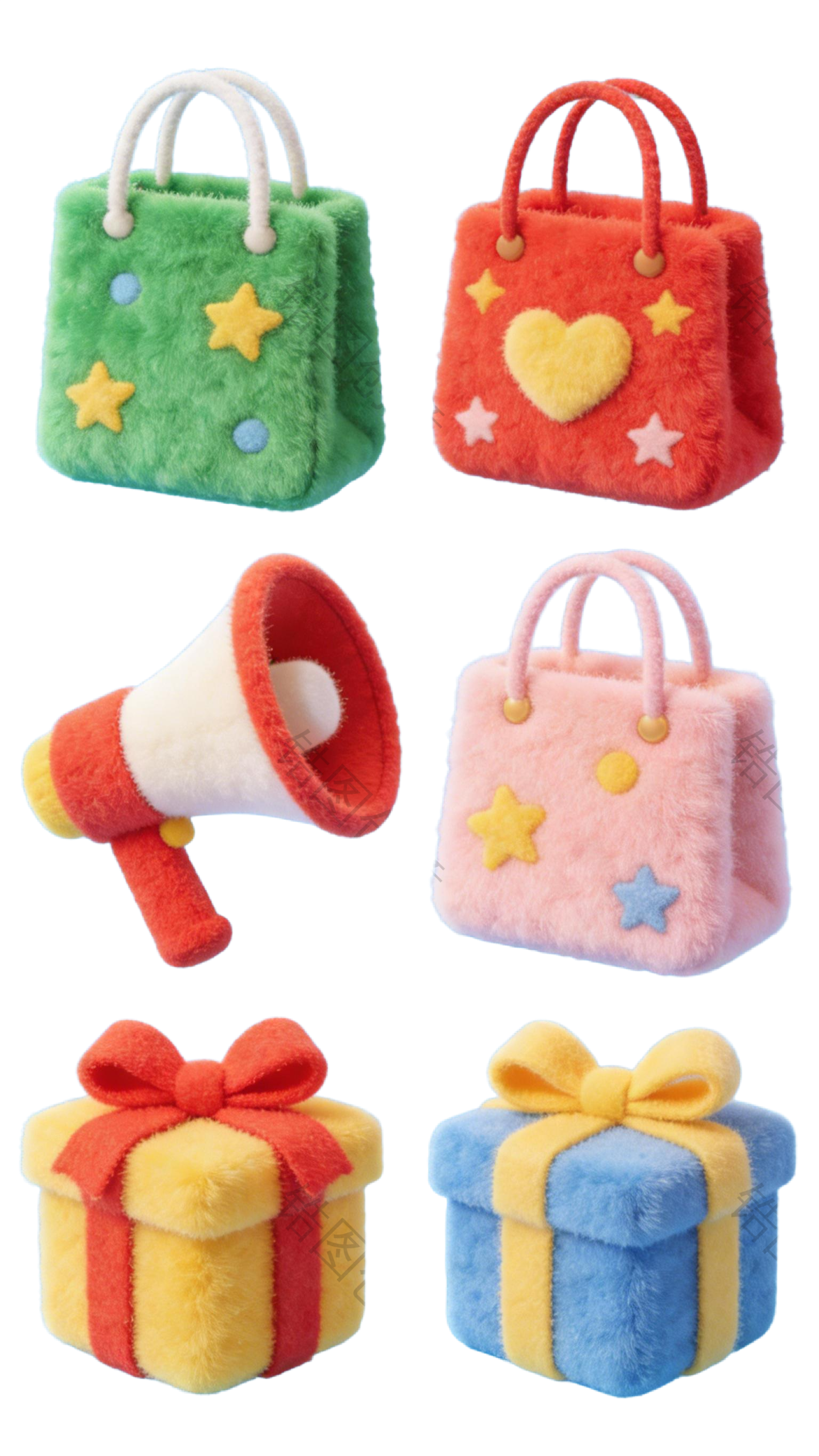 3d毛茸茸质感卡通促销装饰礼盒元素